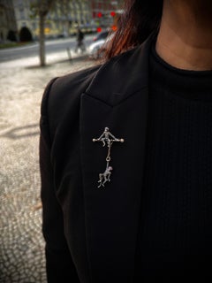 Antique Monkeys Diamond Natural Pearl Ruby Sapphire Brooch Silver Gold French