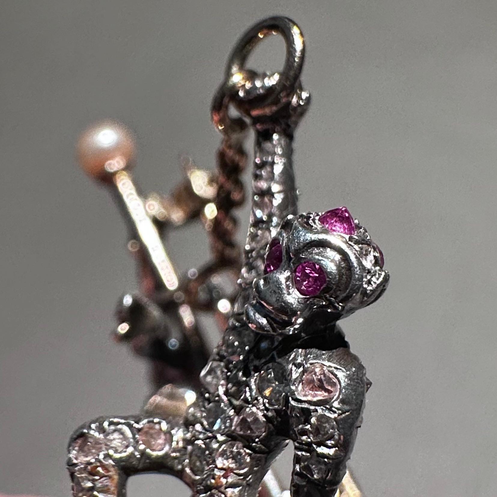 Antique Monkeys Diamond Natural Pearl Ruby Sapphire Brooch Silver Gold French For Sale 1