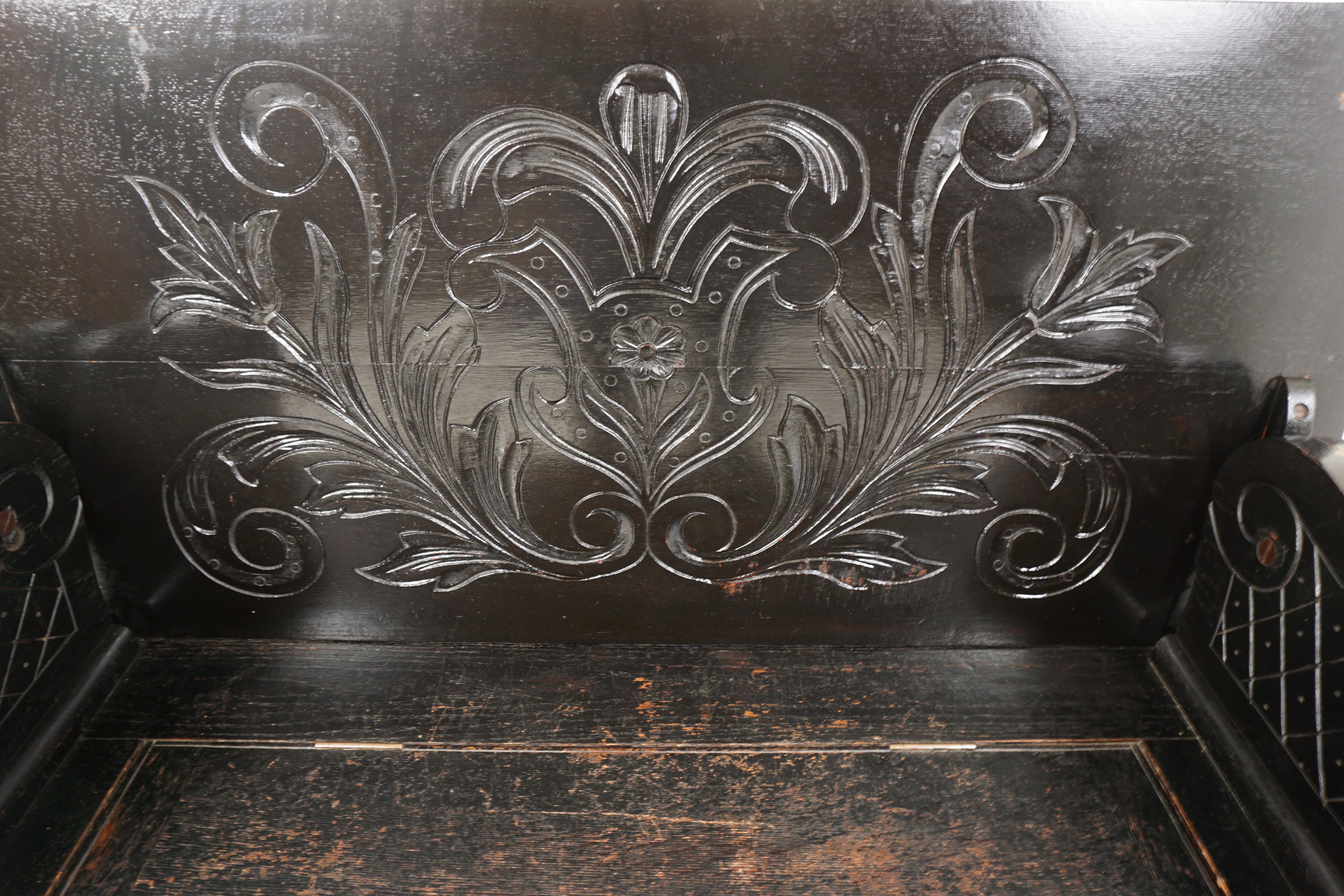 Antique Monks Bench, Carved Oak, Hall Seat, Settle, Scotland 1900, B2631 1