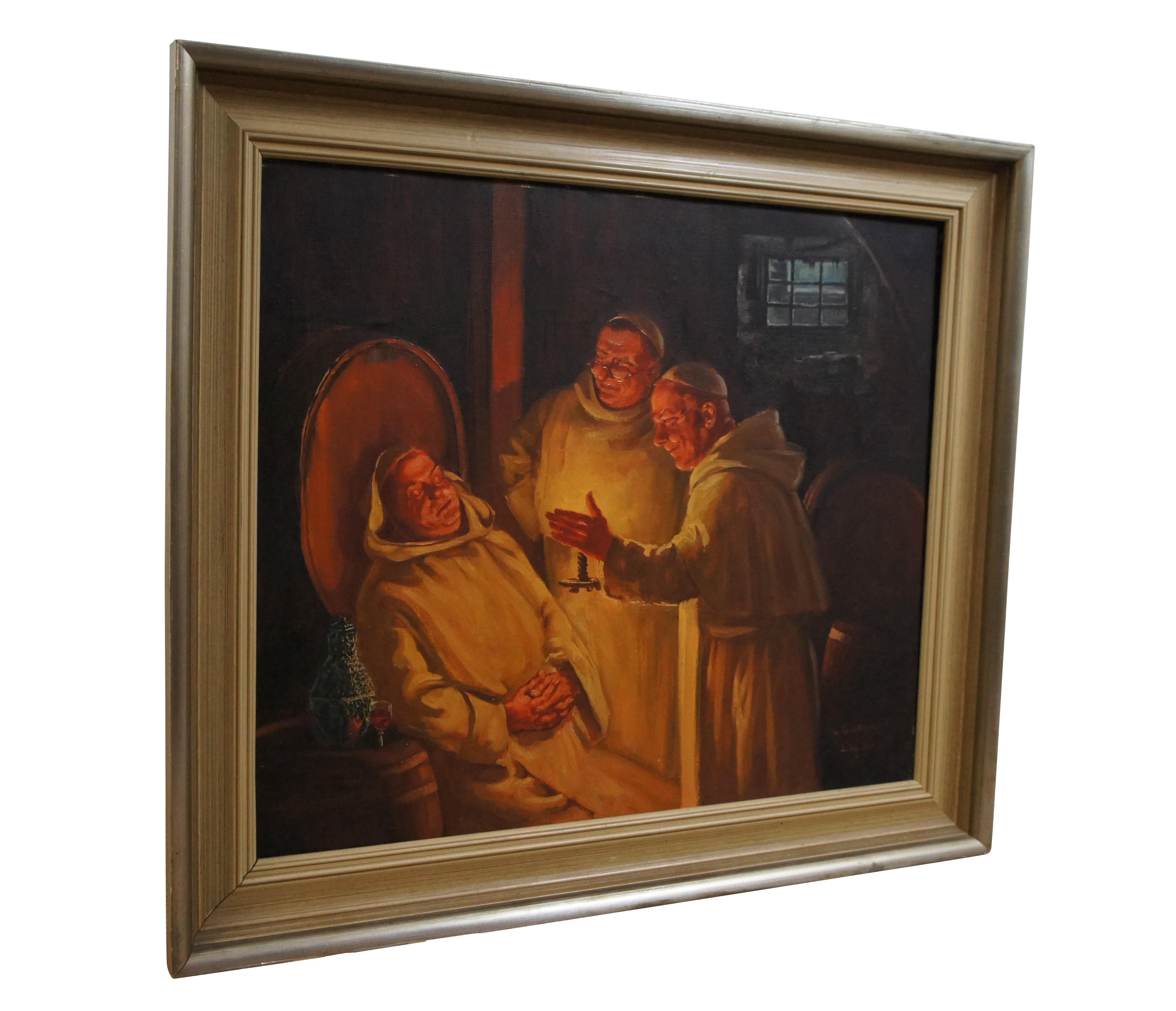 Peinture à l'huile sur toile ancienne « Monks with Spirits » d'après Eduard von Grutzner, 29 po Bon état - En vente à Dayton, OH