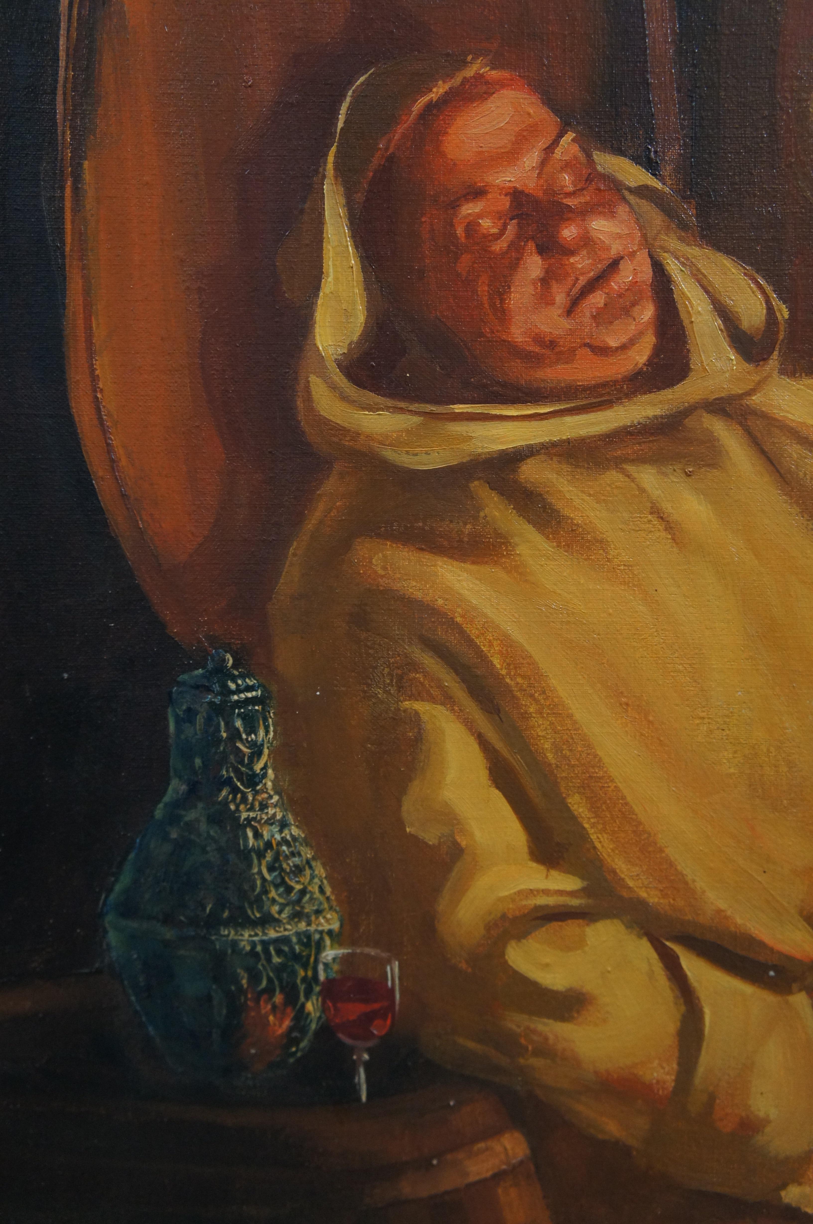 Peinture à l'huile sur toile ancienne « Monks with Spirits » d'après Eduard von Grutzner, 29 po en vente 4