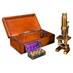 Antikes monoculares Mikroskop, englisches Messing, wissenschaftliches Instrument, viktorianisch