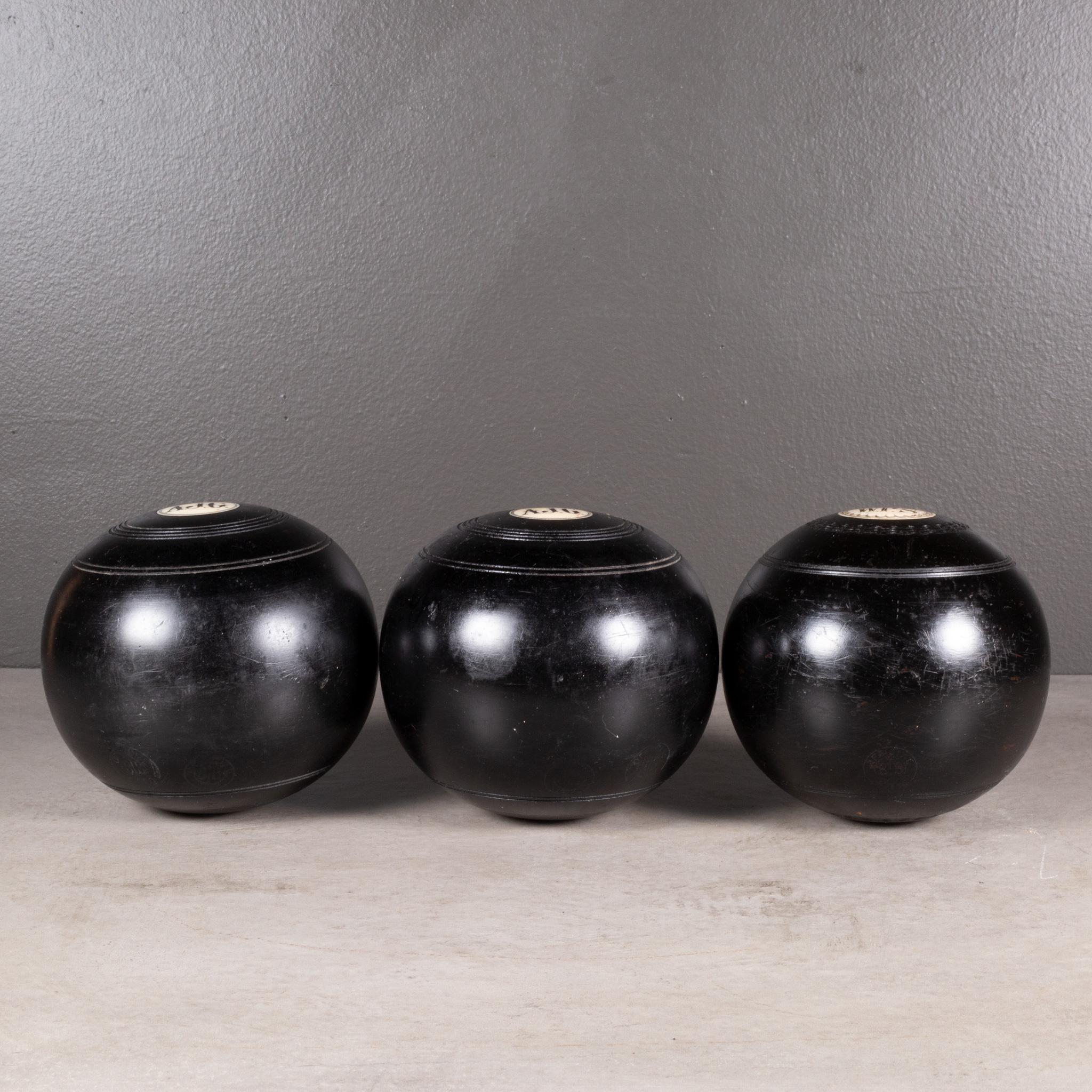 Victorian Antique Monogrammed Bone Inlaid English Lawn Balls c.1900 For Sale