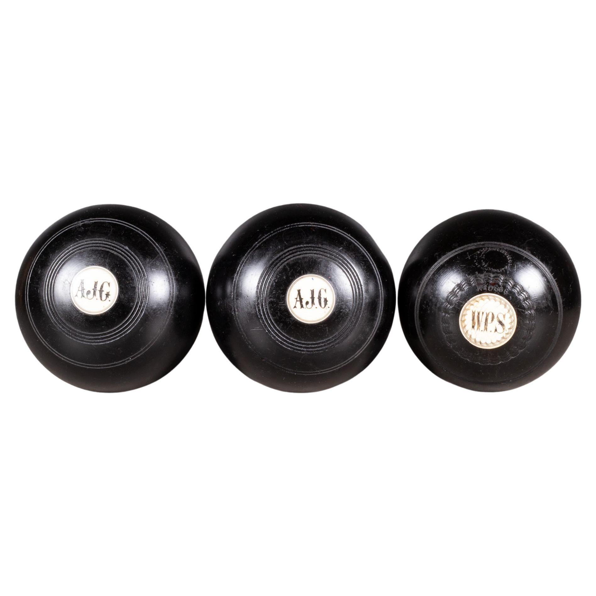 Antique Monogrammed Bone Inlaid English Lawn Balls c.1900 (FREE SHIPPING) For Sale