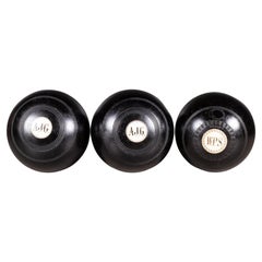 Antique Monogrammed Bone Inlaid English Lawn Balls c.1900 (FREE SHIPPING)