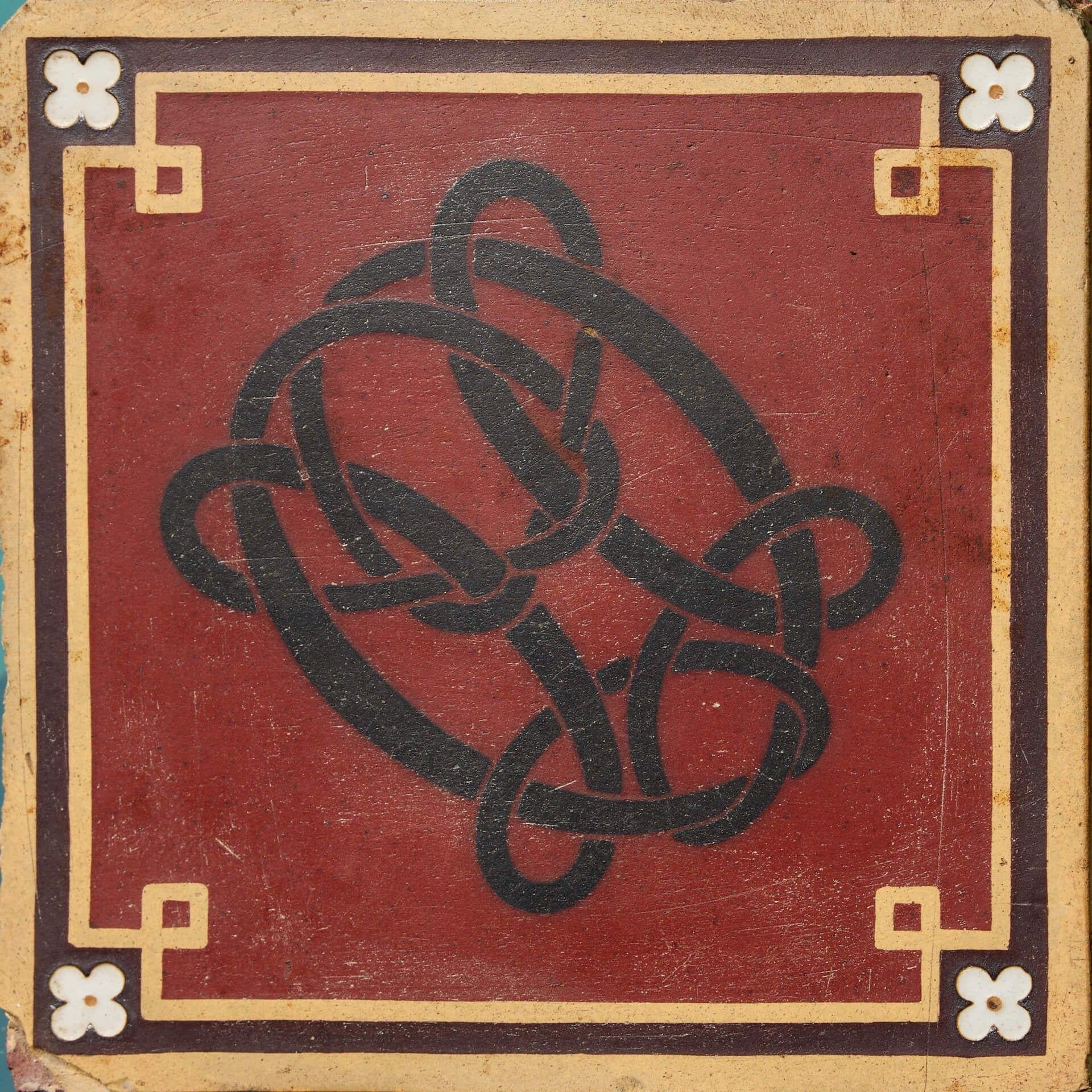 Victorian Antique Monogrammed Minton Encaustic Tile For Sale