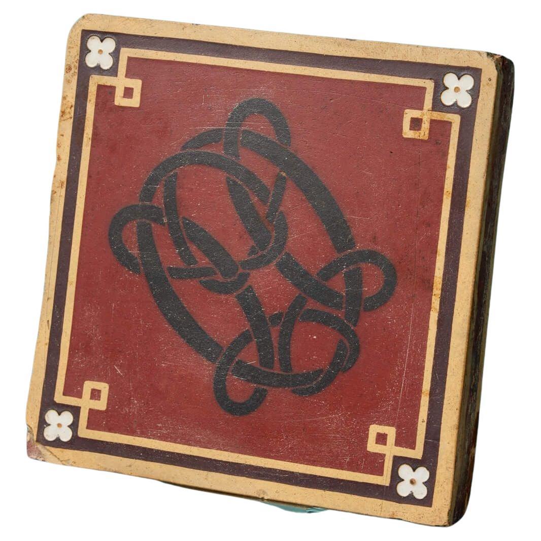Antique Monogrammed Minton Encaustic Tile For Sale