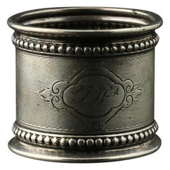 Antique Monogrammed Napkin Ring, Sterling Silver Engraved Round