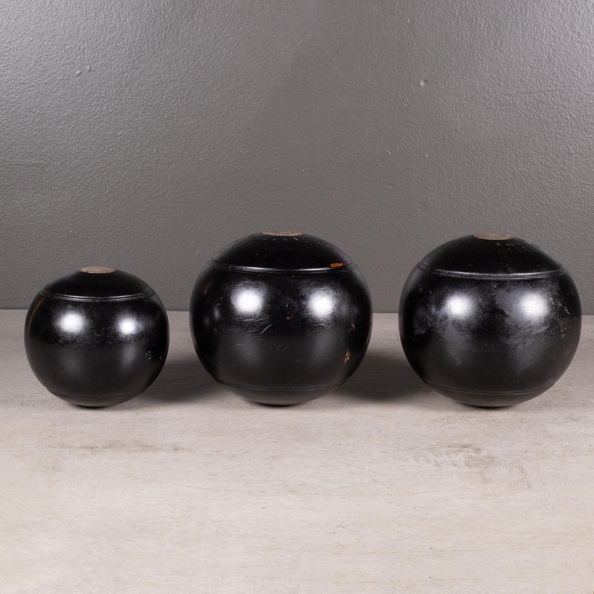 Antique Monogrammed Sterling Silver Inlaid English Lawn Balls c.1900 (FREE SHIP) In Good Condition For Sale In San Francisco, CA
