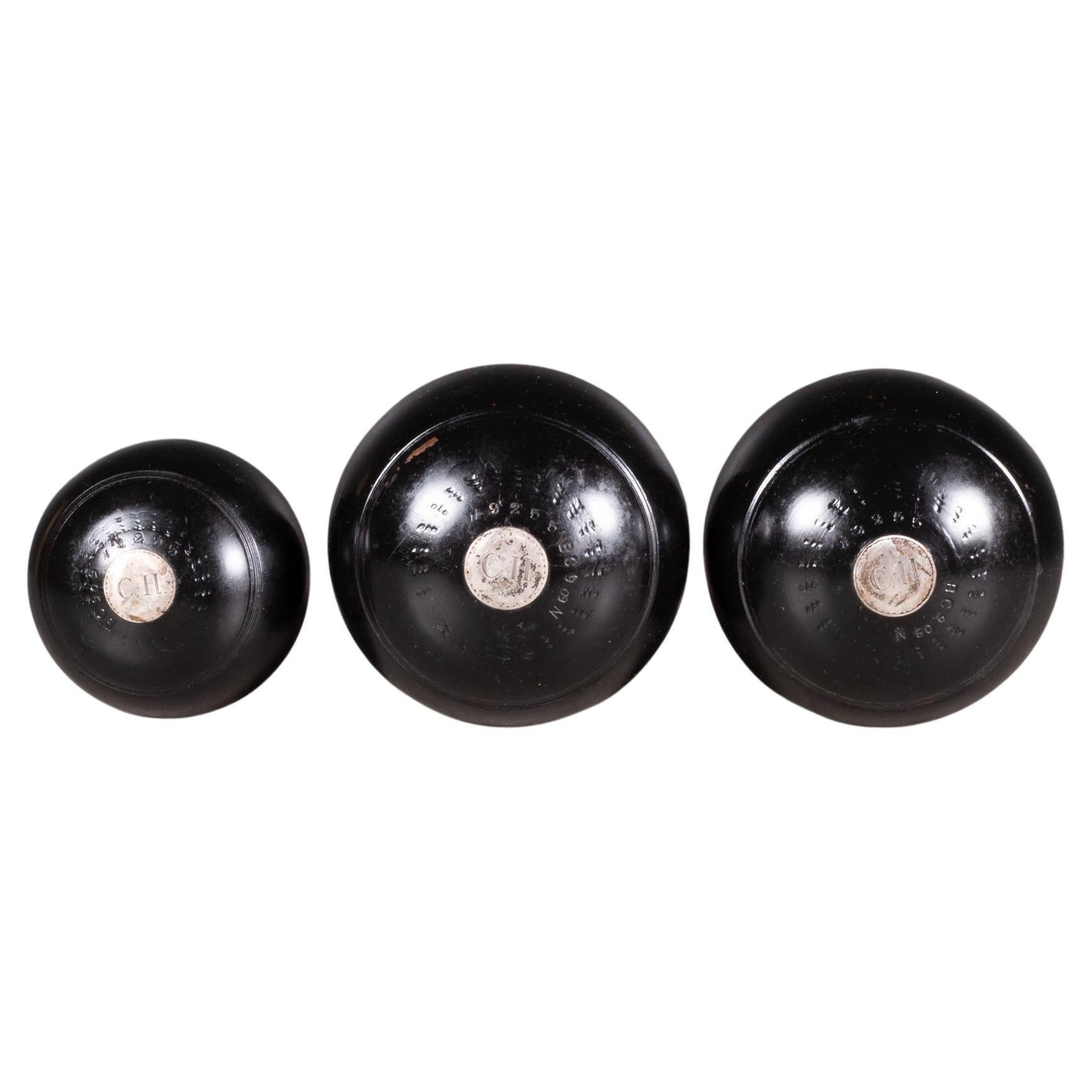 Antique Monogrammed Sterling Silver Inlaid English Lawn Balls c.1900 (FREE SHIP) For Sale