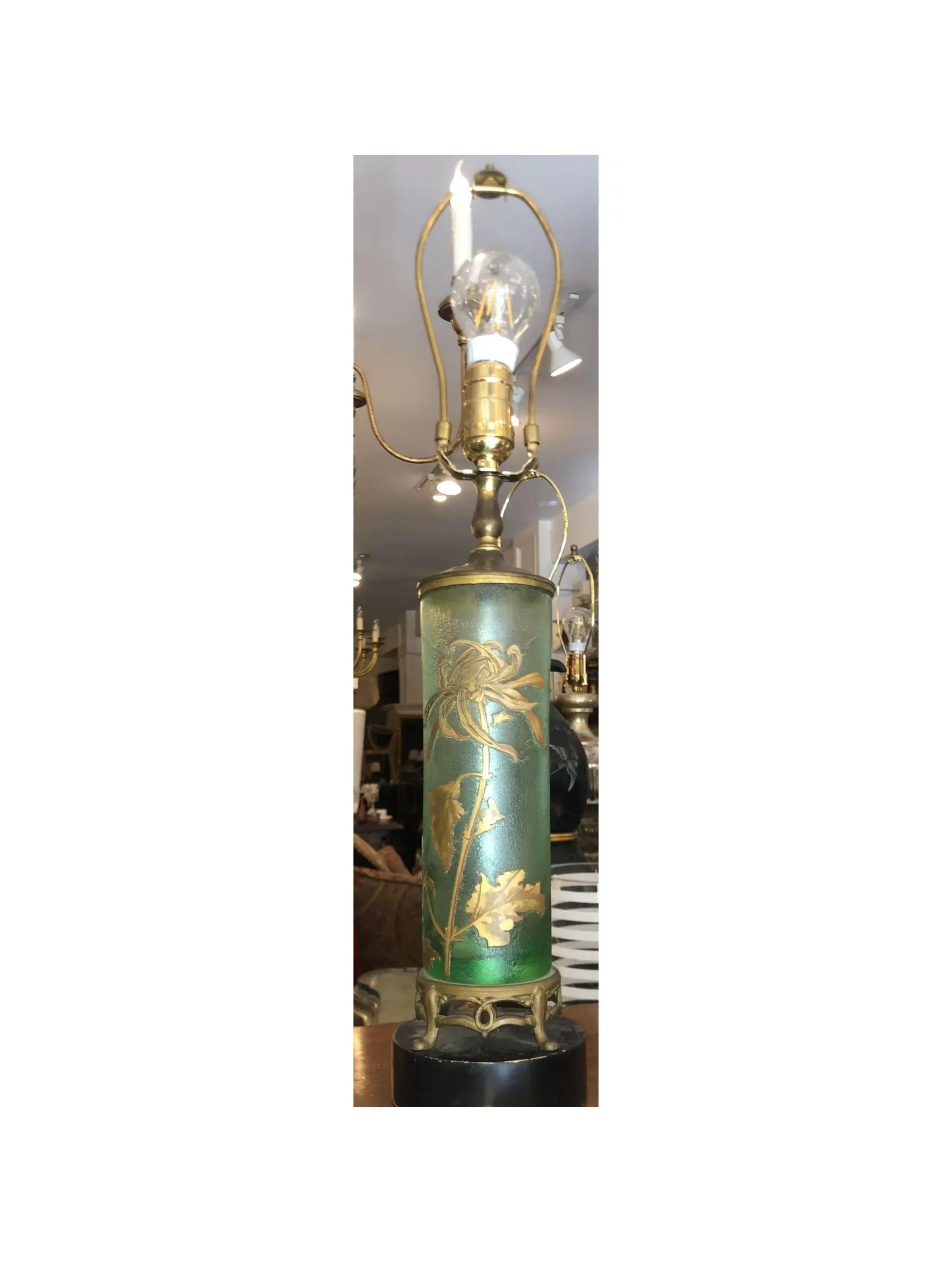 Art Nouveau Antique Mont Joye French Cameo Glass Table Lamp, 1920s