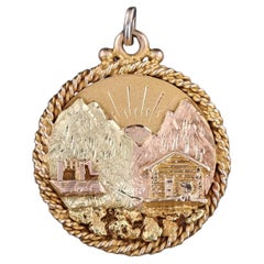 Antiker Montana-Sonnenaufgang-Anhänger aus 14k Gold