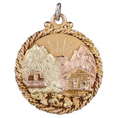 Antiker Montana-Sonnenaufgang-Anhänger aus 14k Gold