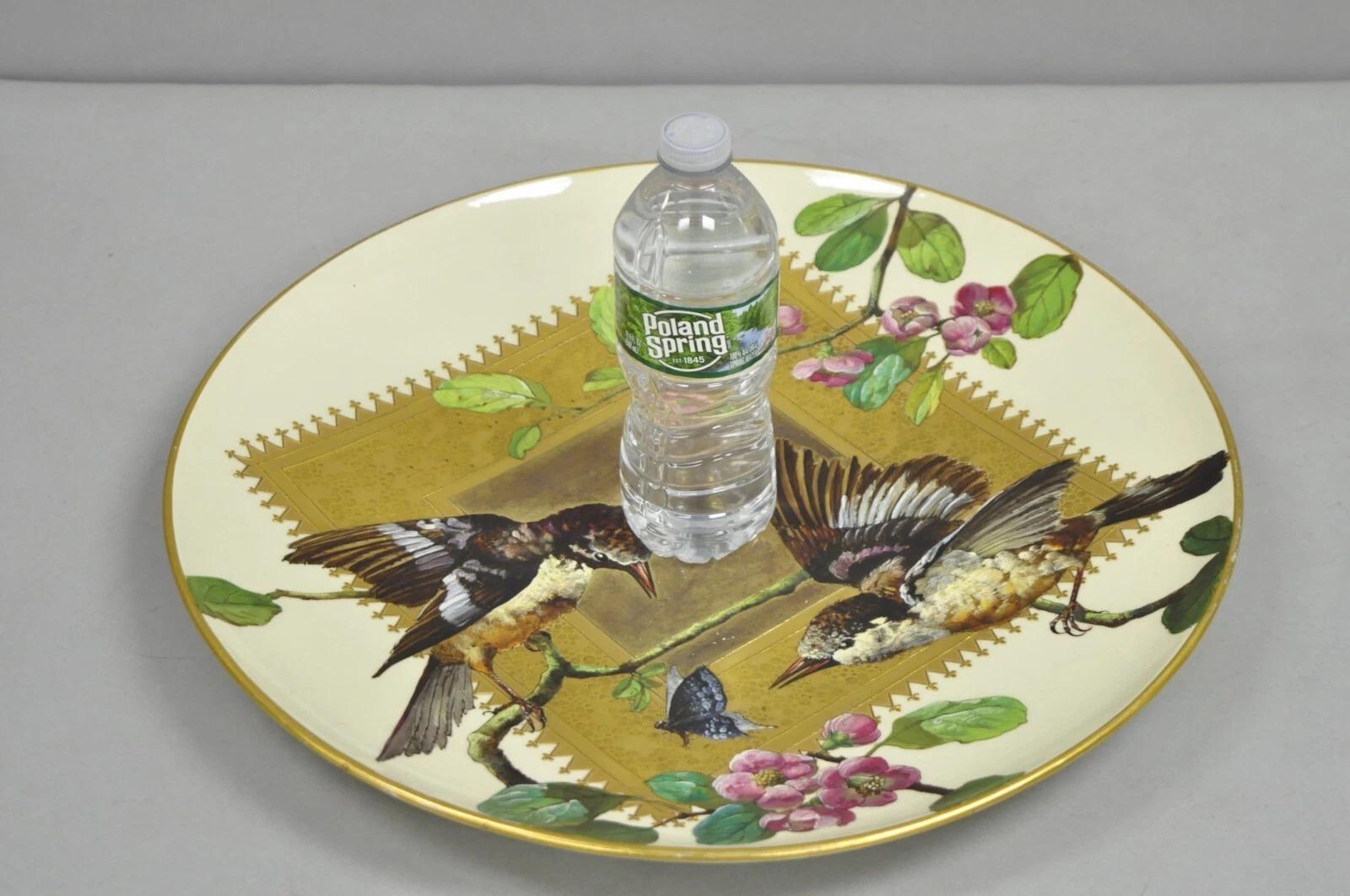 Antique Montereau B&Cie Faience French Porcelain Hand Painted Bird Charger Plate im Angebot 3