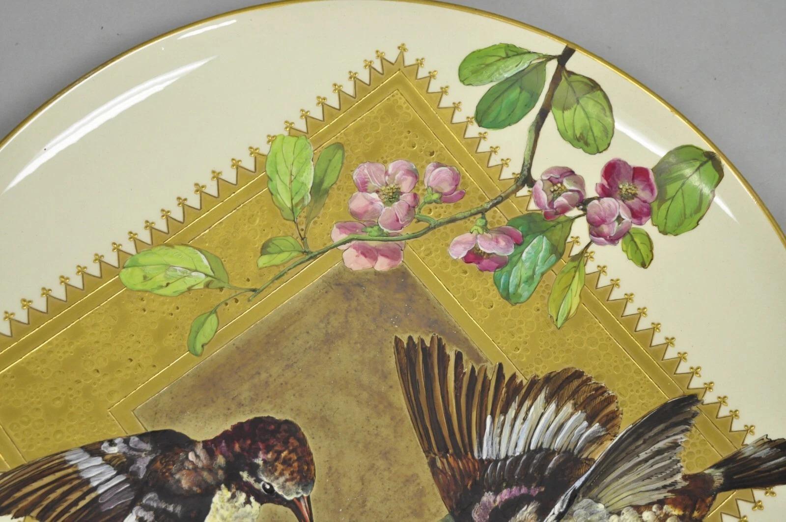 Antique Montereau B&Cie Faience French Porcelain Hand Painted Bird Charger Plate (Viktorianisch) im Angebot