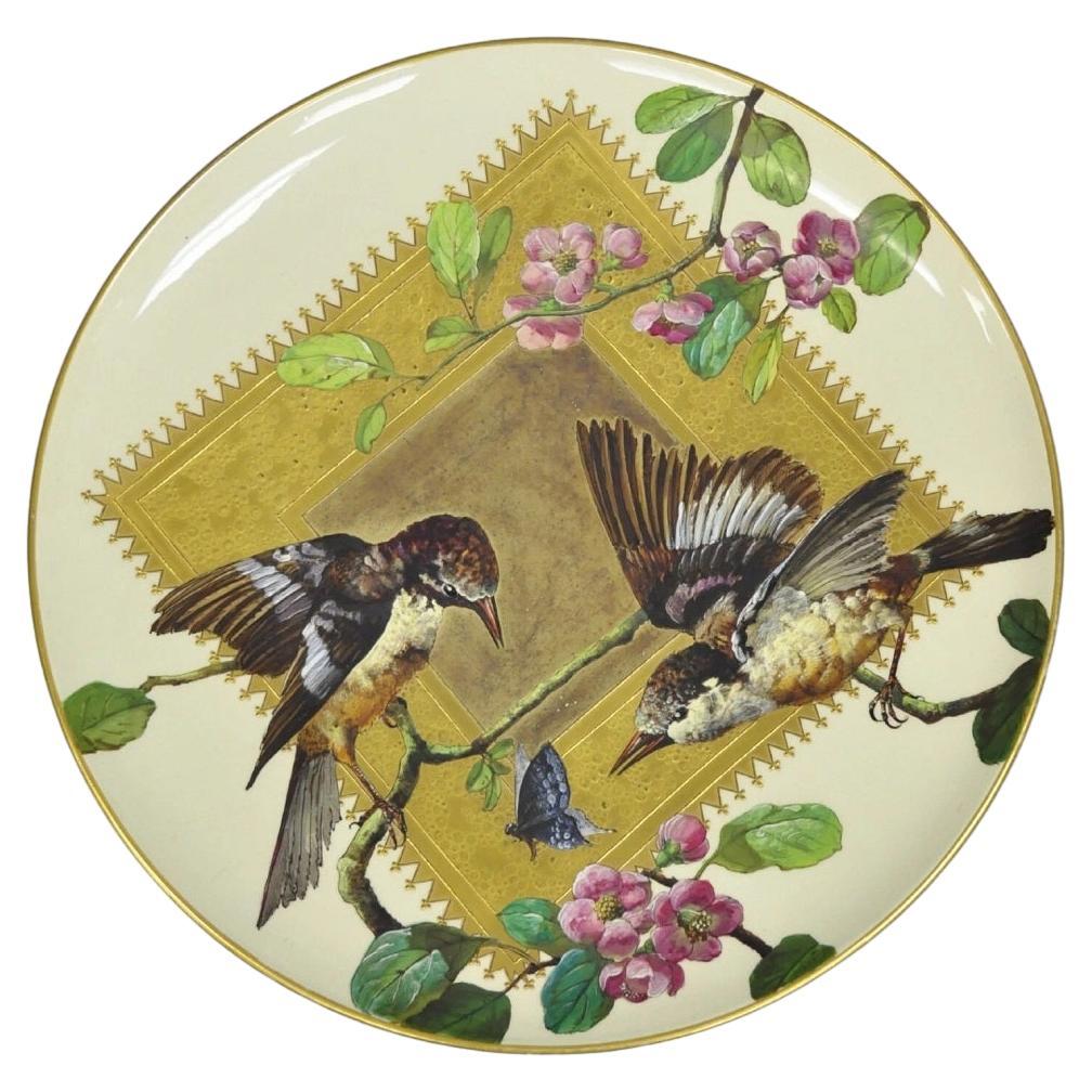Antique Montereau B&Cie Faience French Porcelain Hand Painted Bird Charger Plate im Angebot