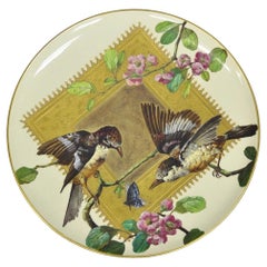 Antique Montereau B&Cie Faience French Porcelain Hand Painted Bird Charger Plate