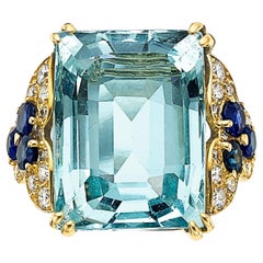 Antique Monture Cartier 18k Gold 22.80 Carat Aquamarine Cocktail Ring, Size 7.5