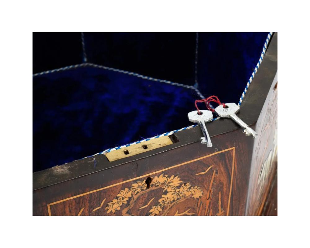 Ancienne boîte à bijoux anglo-indienne monumentale en bois avec marqueterie représentant des moutons en vente 1