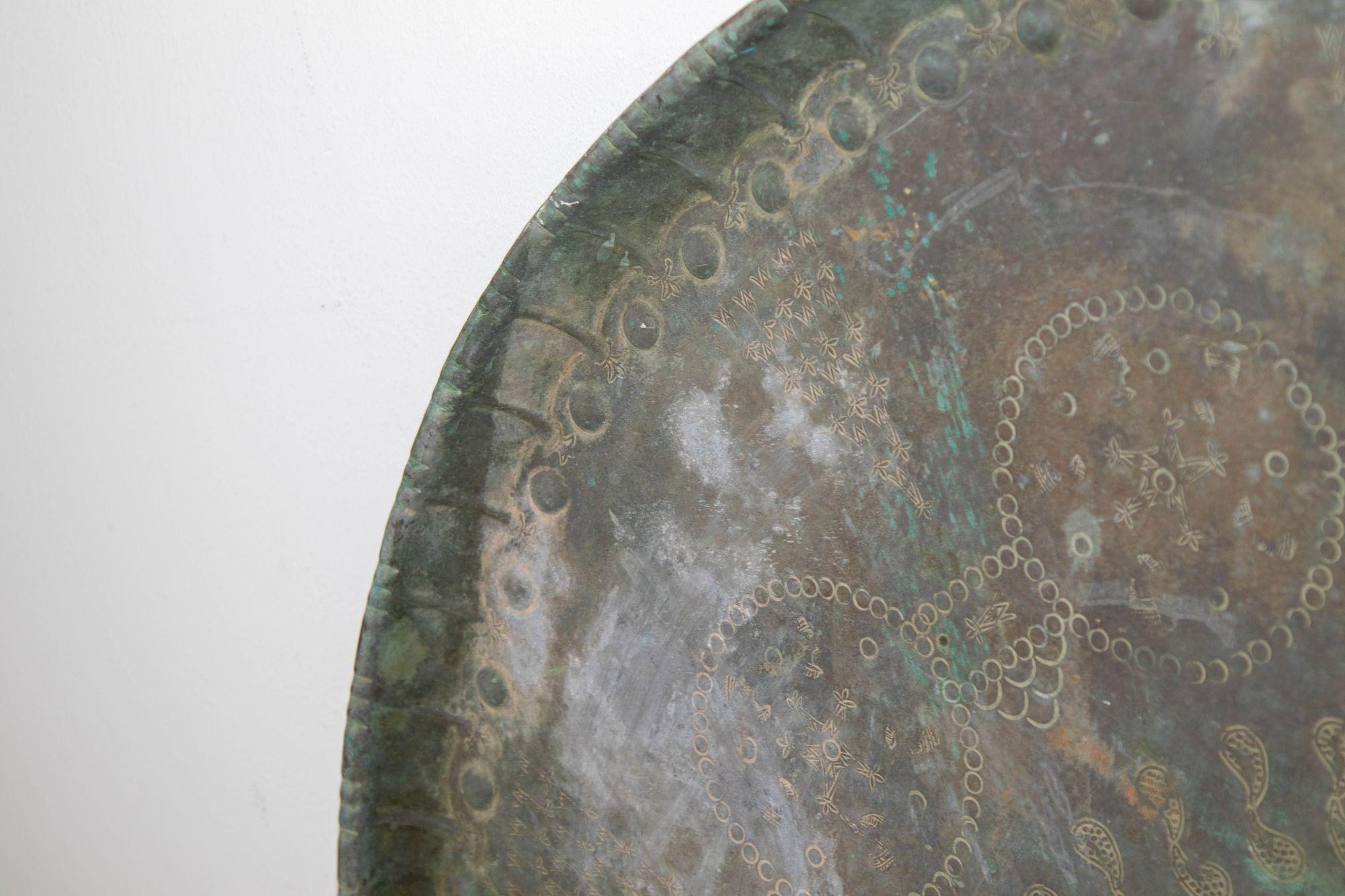Antique Monumental Asian Turkish Moorish Tinned Copper Round Islamic Tray 19th C For Sale 7