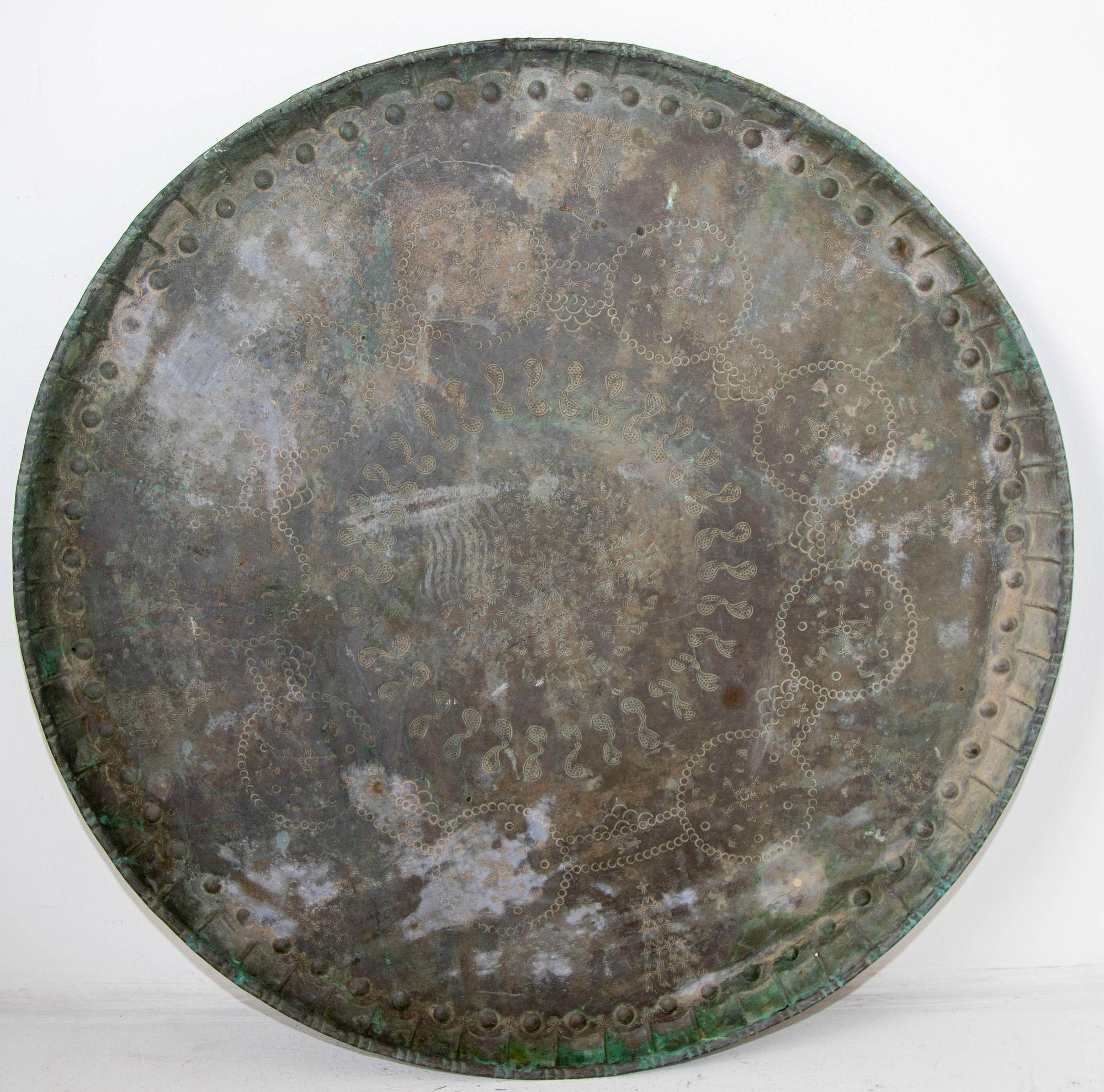 Antique monumental Asian Turkish tinned copper round metal tray.
Large heavy Persian Islamic style tinned copper tray, late 19th century.
A large-scale 19th century Asian Moorish Turkish Persian tin copper round tray platter.
Antique Turkish