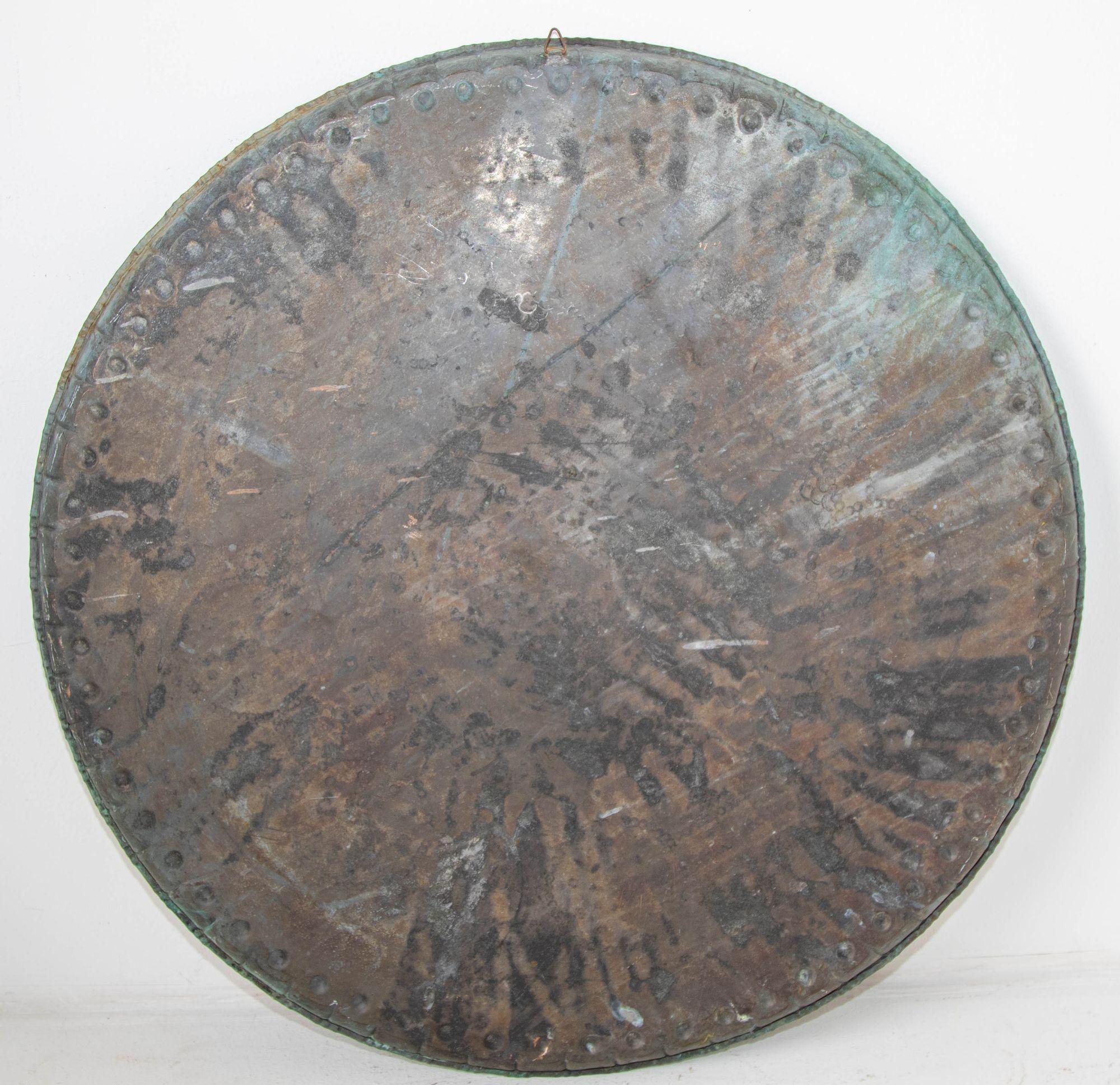 Antique Monumental Asian Turkish Moorish Tinned Copper Round Islamic Tray 19th C For Sale 2