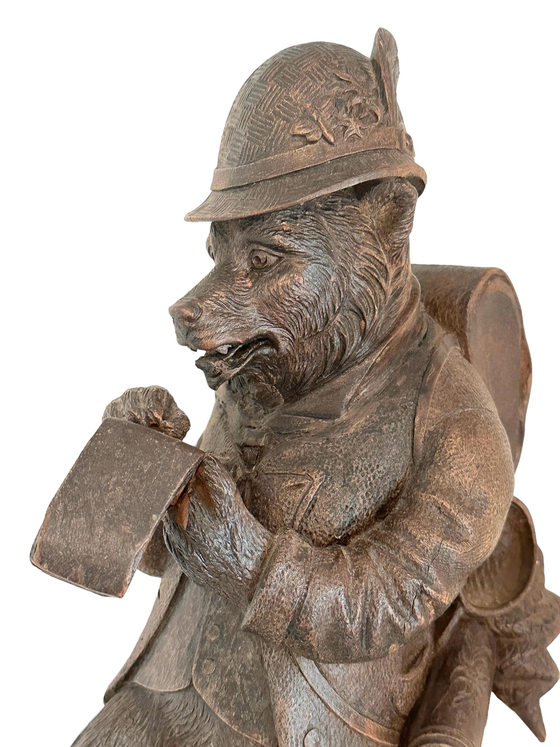 Wood Antique Monumental Black Forest Bear Statue as Mountain Walker or Naturalist For Sale