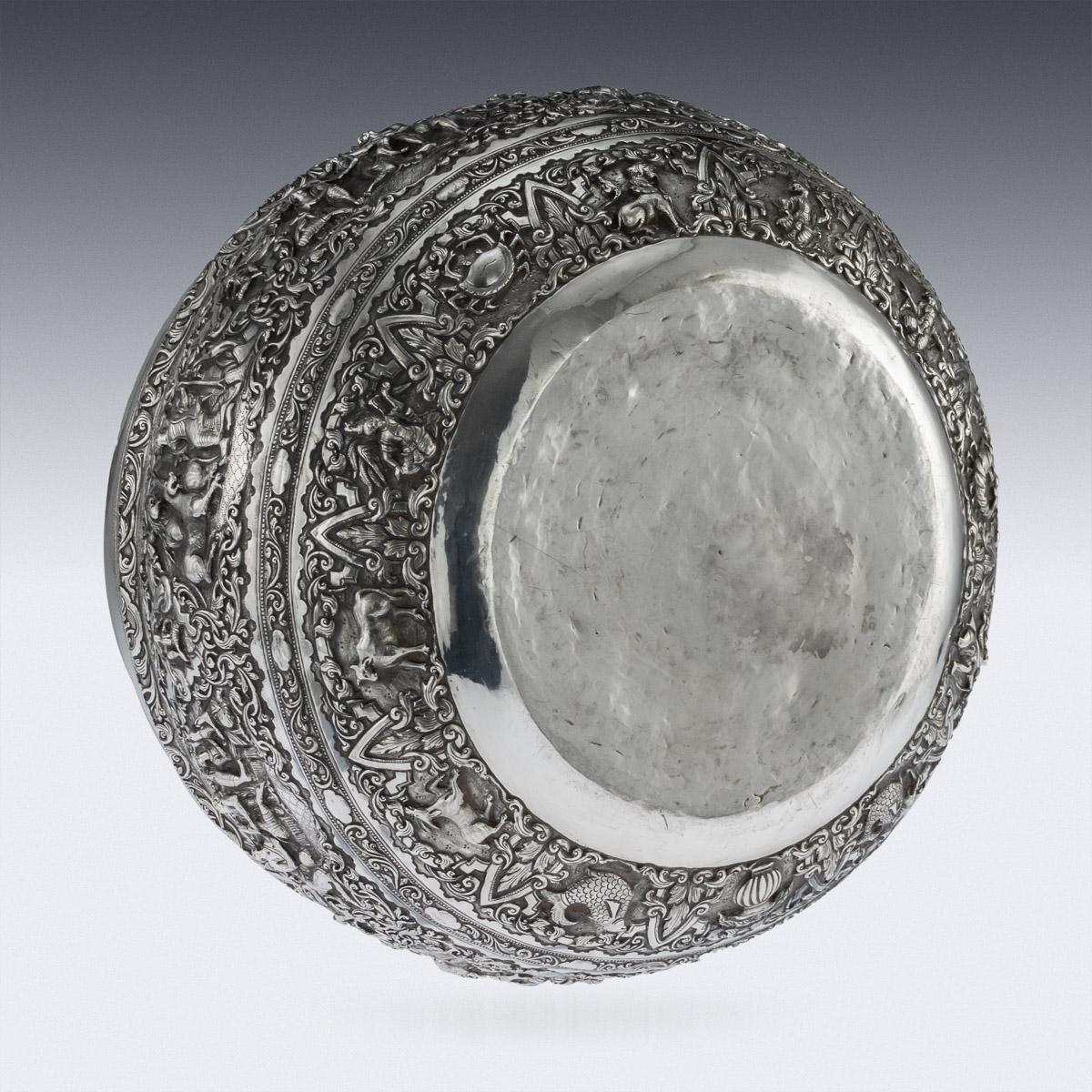 Antique Monumental Burmese Solid Silver Thabeik Bowl, Rangoon, circa 1900 2