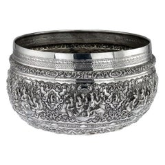 Antique Monumental Burmese Solid Silver Thabeik Bowl, Rangoon, circa 1900