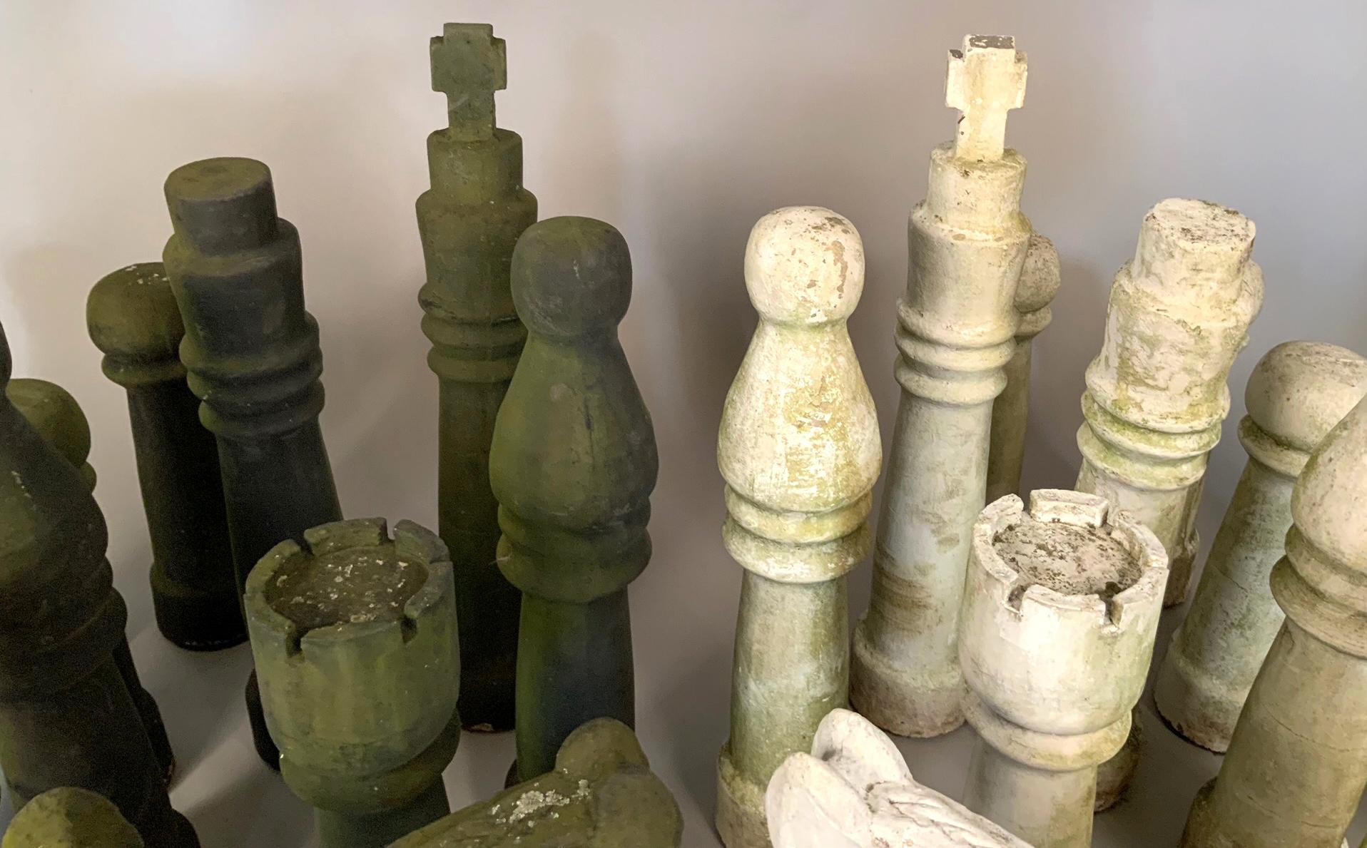 20th Century Antique Monumental Cast Concrete Chess Set
