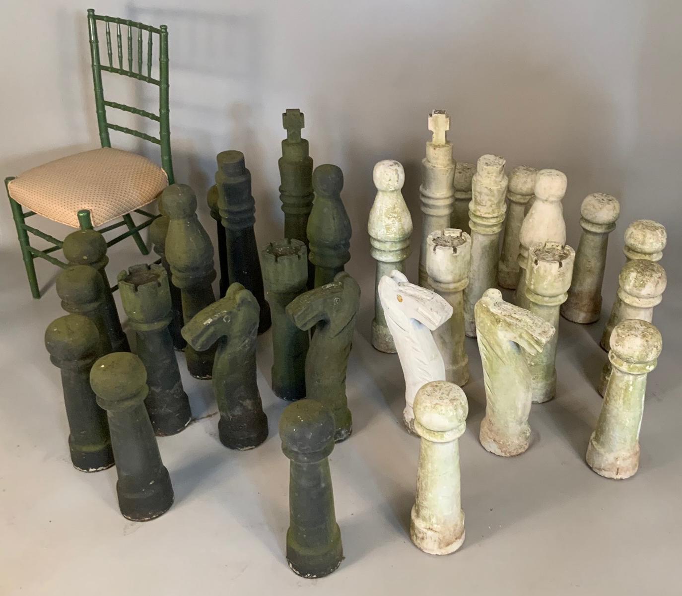 Antique Monumental Cast Concrete Chess Set 3