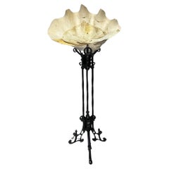 Used Monumental Clam Shell Resting On Antique Wrought Iron Plant Stand 