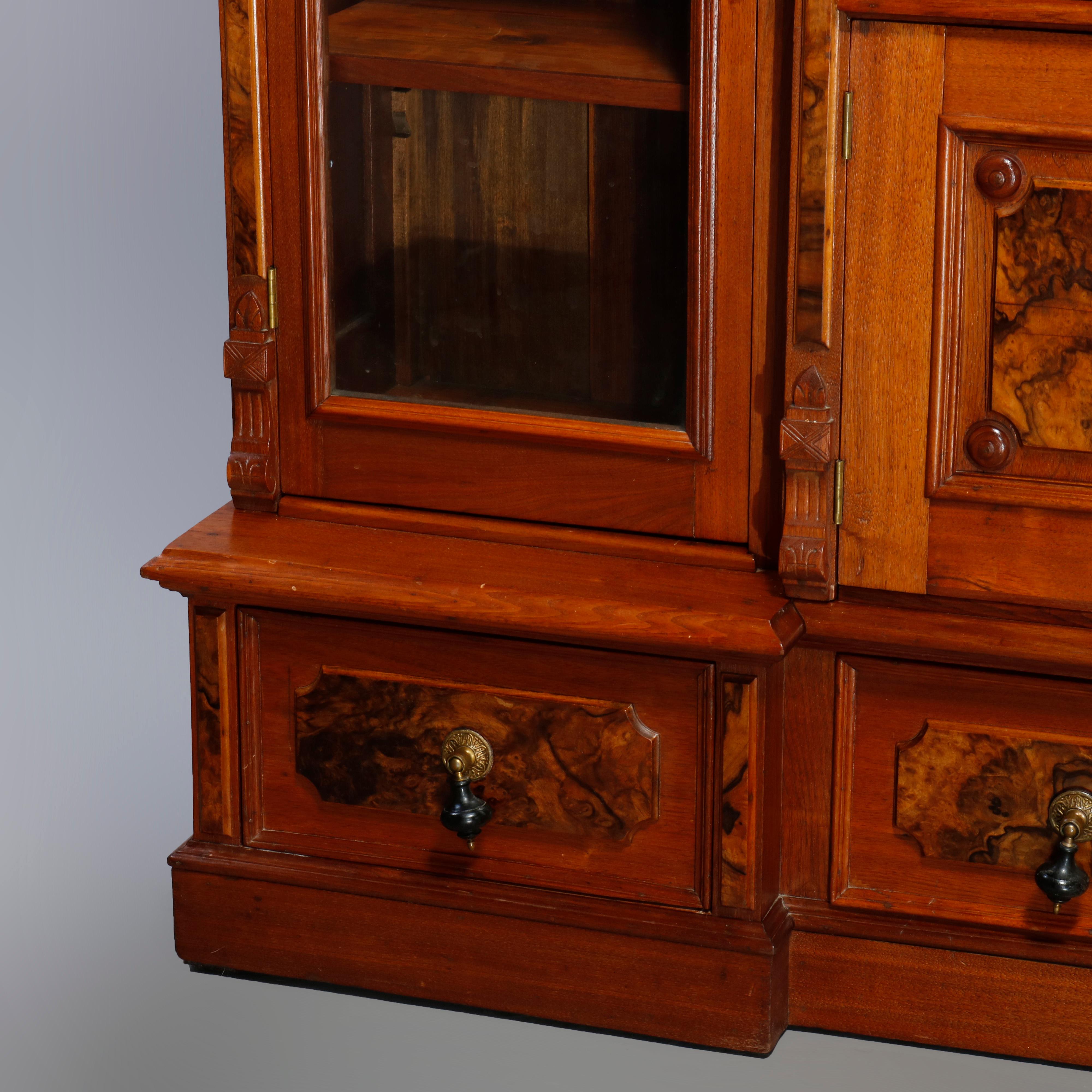 Antique Monumental Eastlake Stepback Walnut & Burl Secretary Bookcase, C1890 5