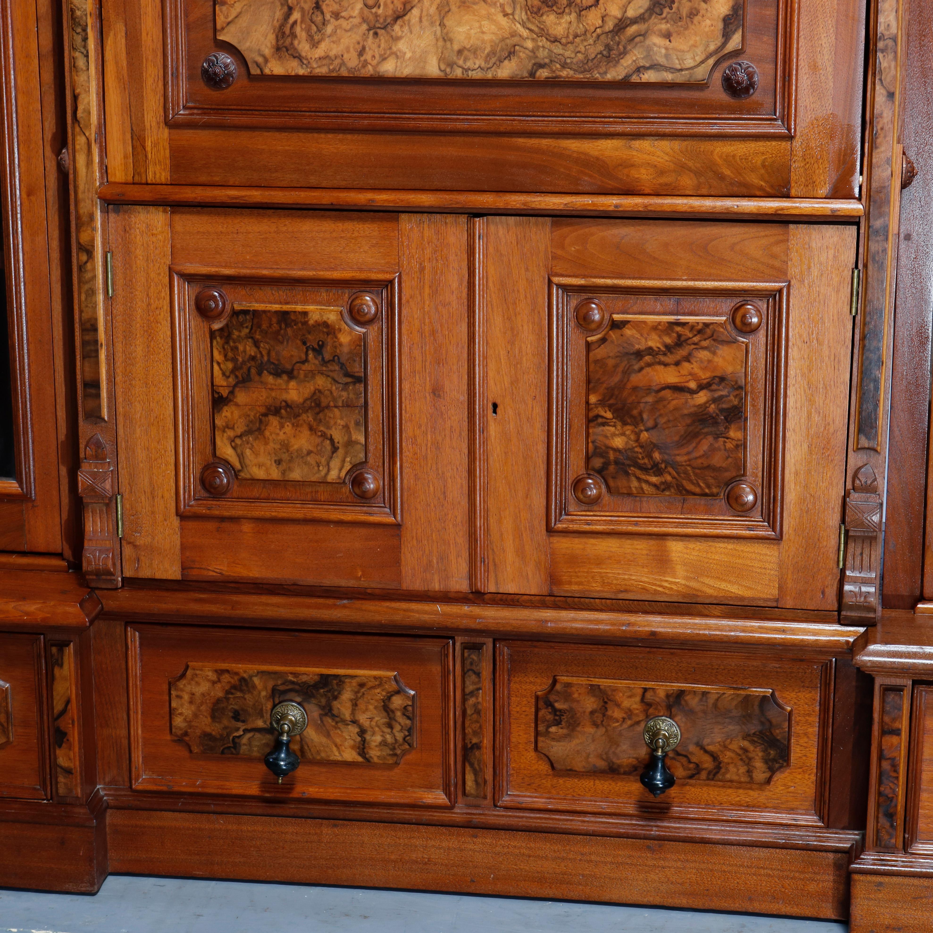 Antique Monumental Eastlake Stepback Walnut & Burl Secretary Bookcase, C1890 6