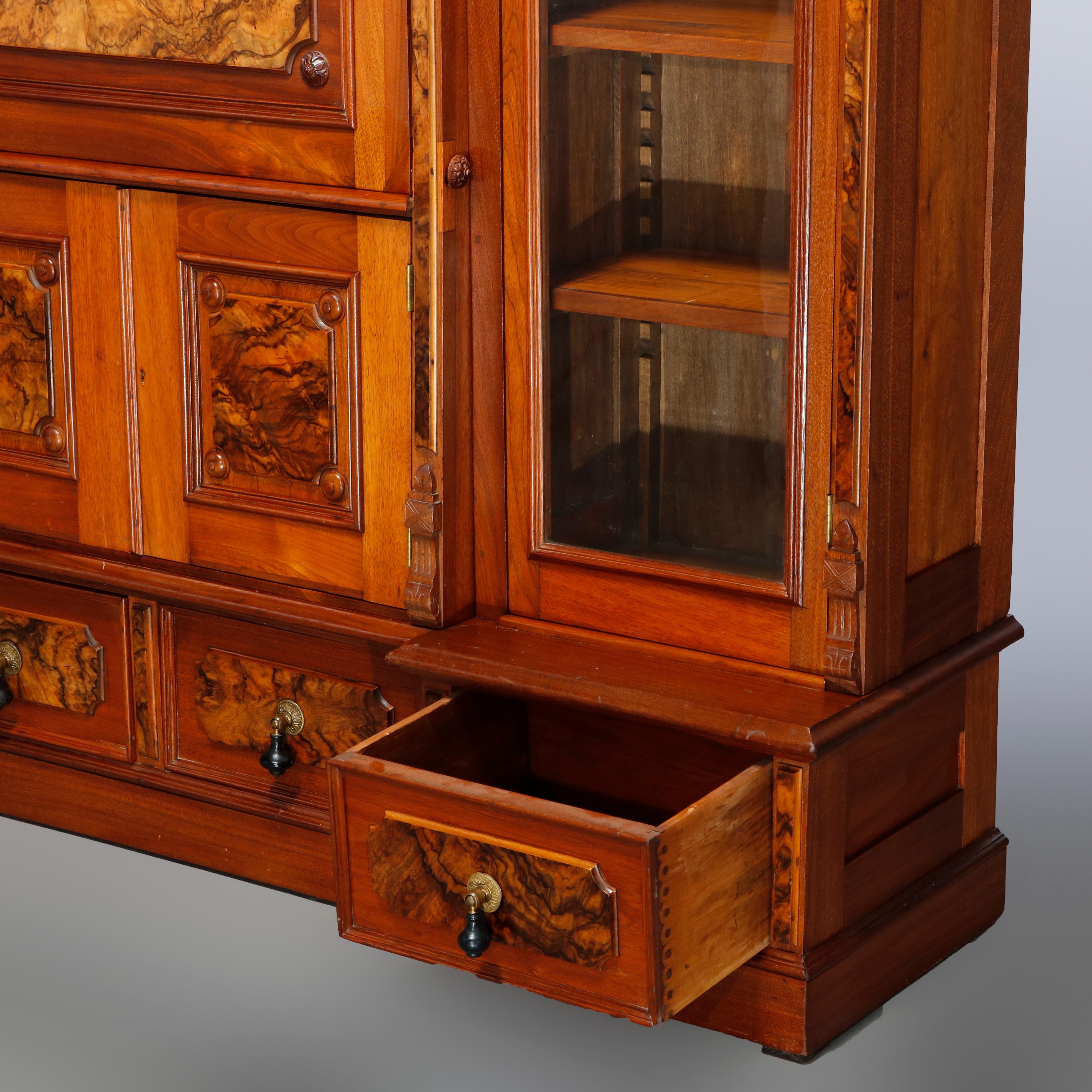 Antique Monumental Eastlake Stepback Walnut & Burl Secretary Bookcase, C1890 8