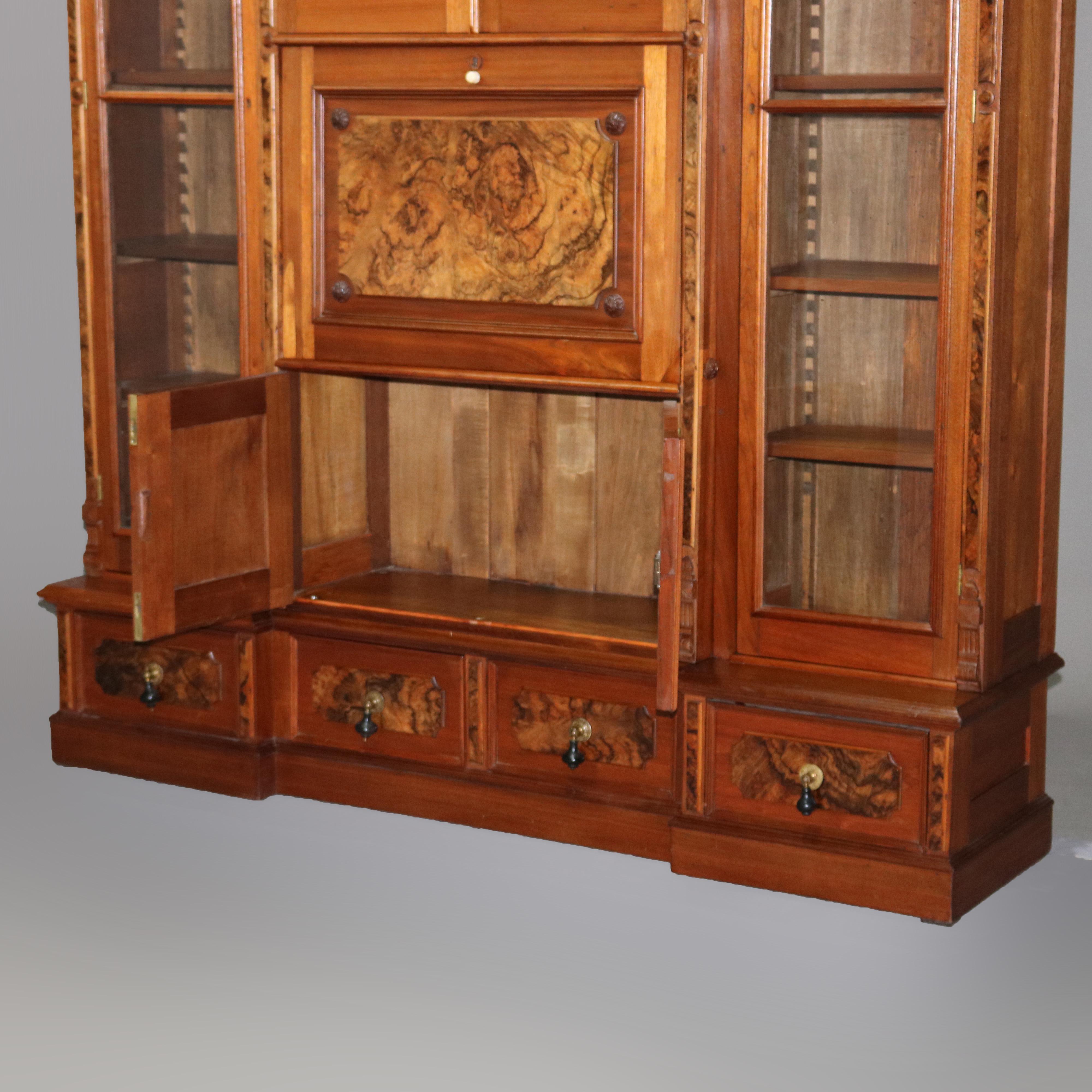 Antique Monumental Eastlake Stepback Walnut & Burl Secretary Bookcase, C1890 9