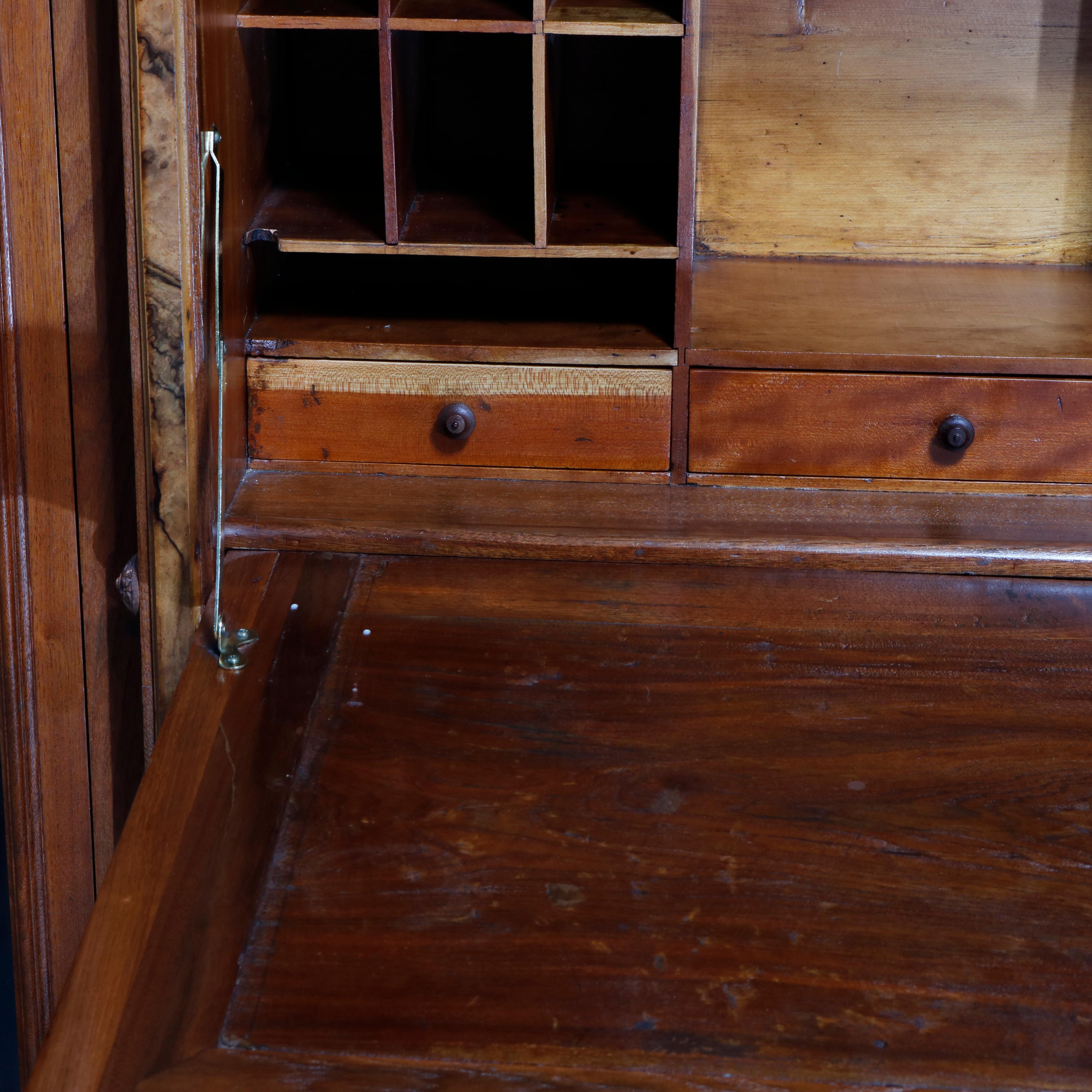 Antique Monumental Eastlake Stepback Walnut & Burl Secretary Bookcase, C1890 1
