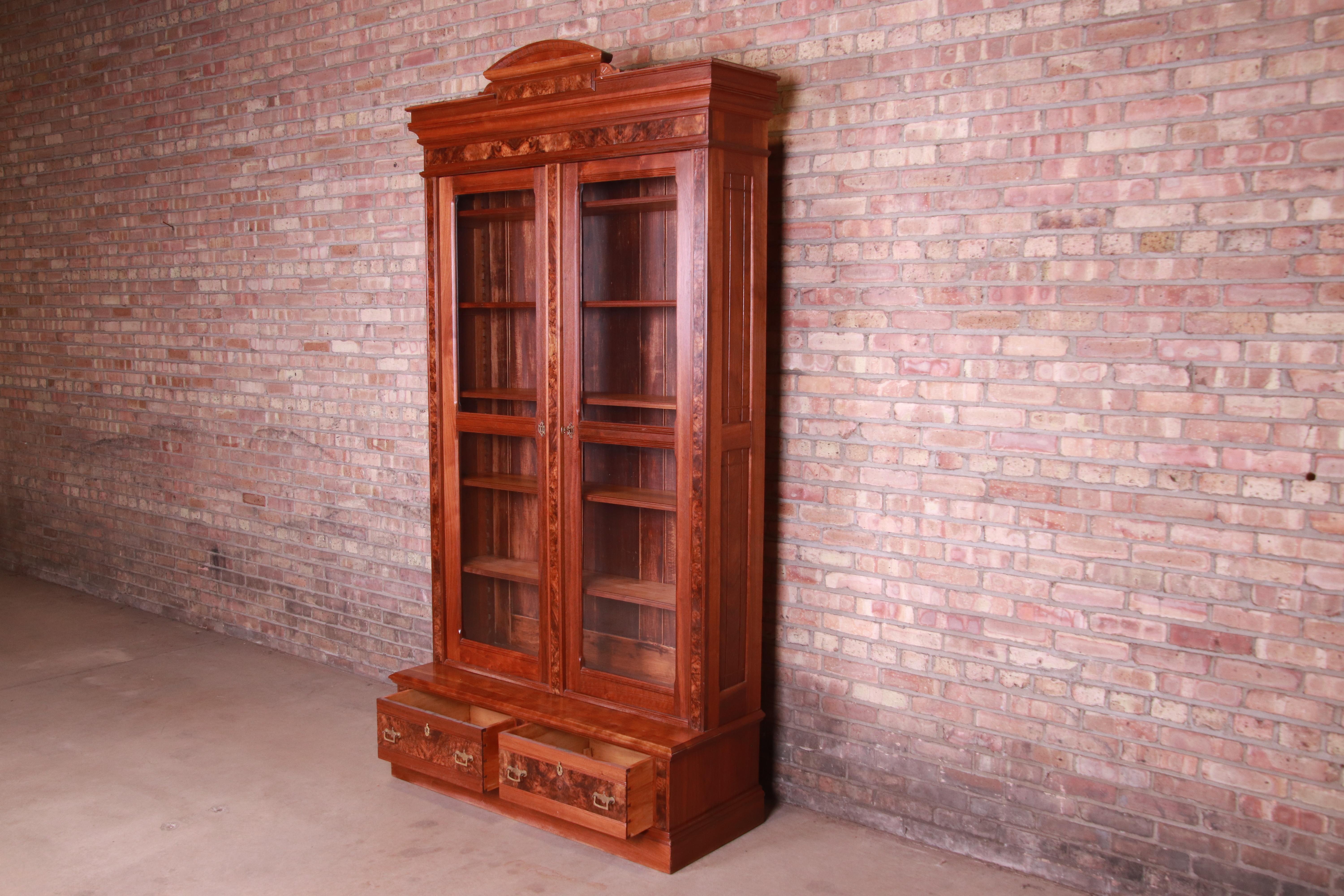 Antique Monumental Eastlake Victorian Burled Walnut Bookcase, circa 1860s 3