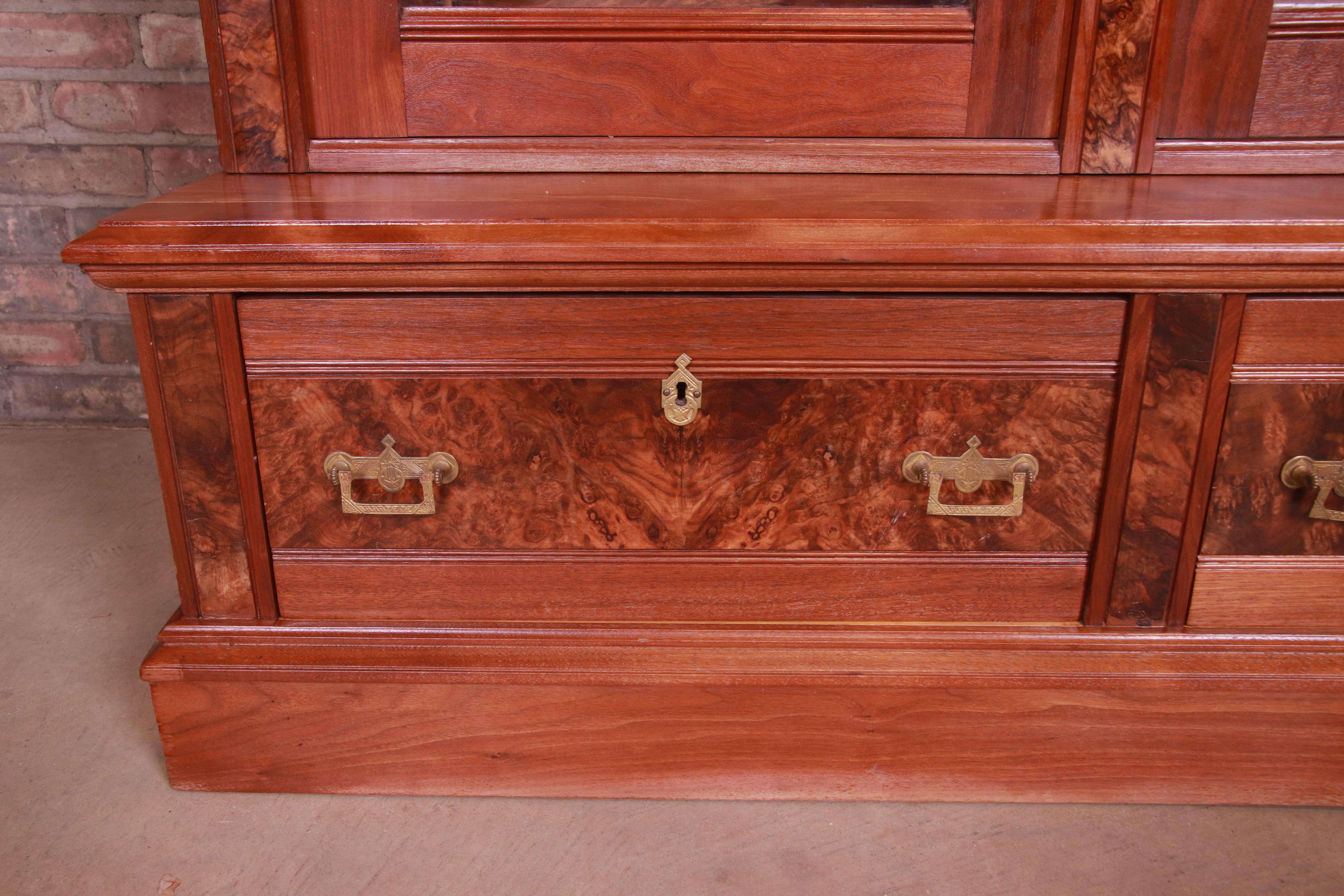 Antique Monumental Eastlake Victorian Burled Walnut Bookcase, circa 1860s 5