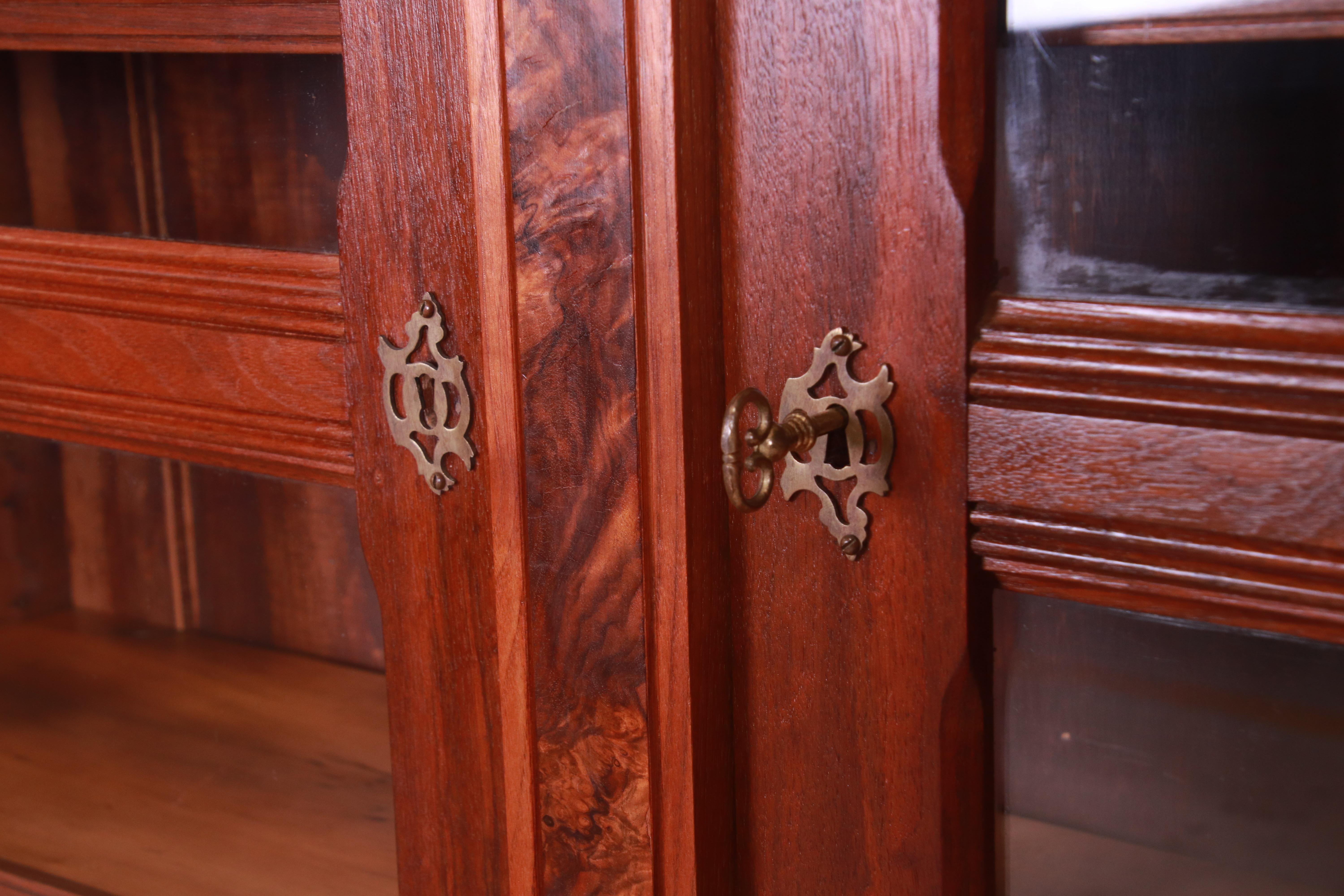 Antique Monumental Eastlake Victorian Burled Walnut Bookcase, circa 1860s 1