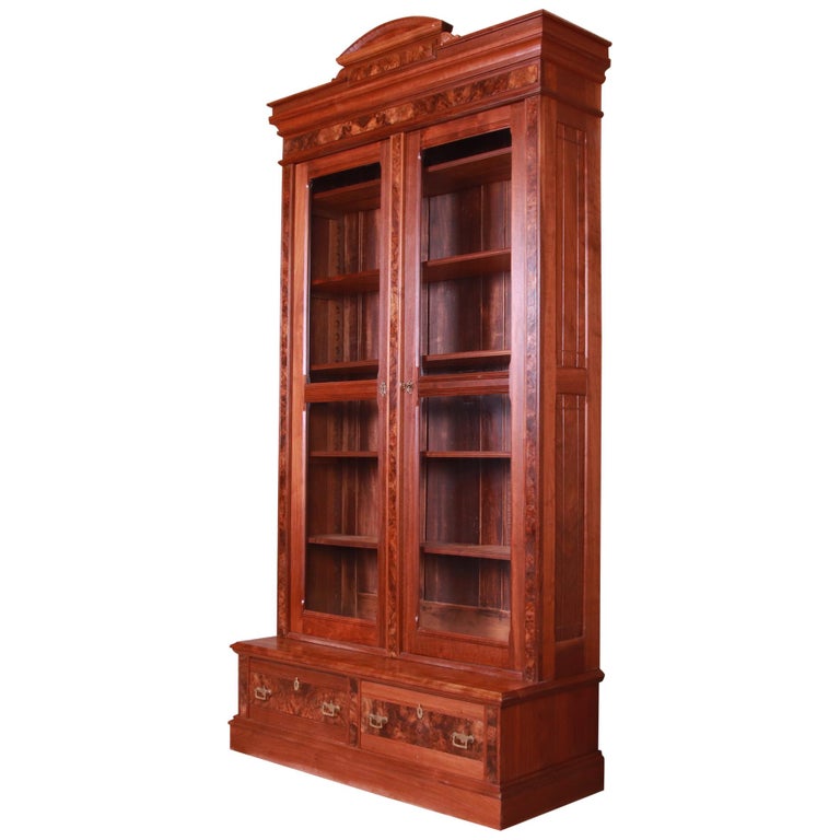 Antique Monumental Eastlake Victorian, Antique Walnut Bookcase With Glass Doors