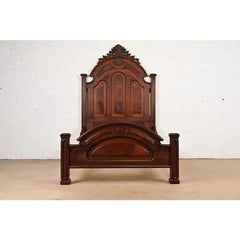 Antique Monumental Eastlake Victorian Burled Walnut Full Size Bed, Circa 1880s
