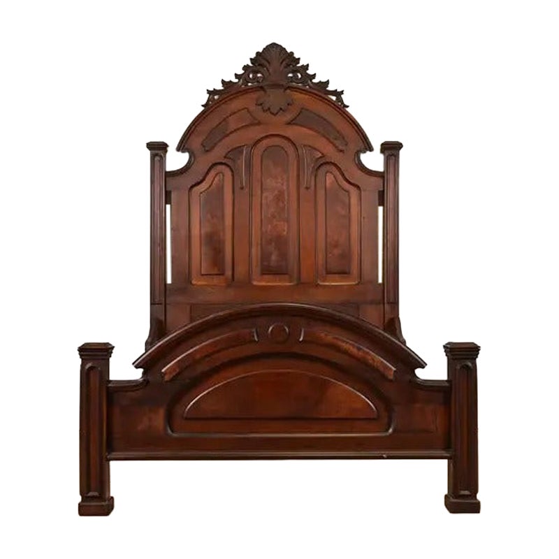 Antique Monumental Eastlake Victorian Burled Walnut Full Size Bed, Circa 1880s