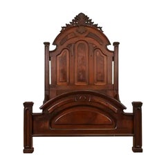 Antique Monumental Eastlake Victorian Burled Walnut Full Size Bed, Circa 1880s