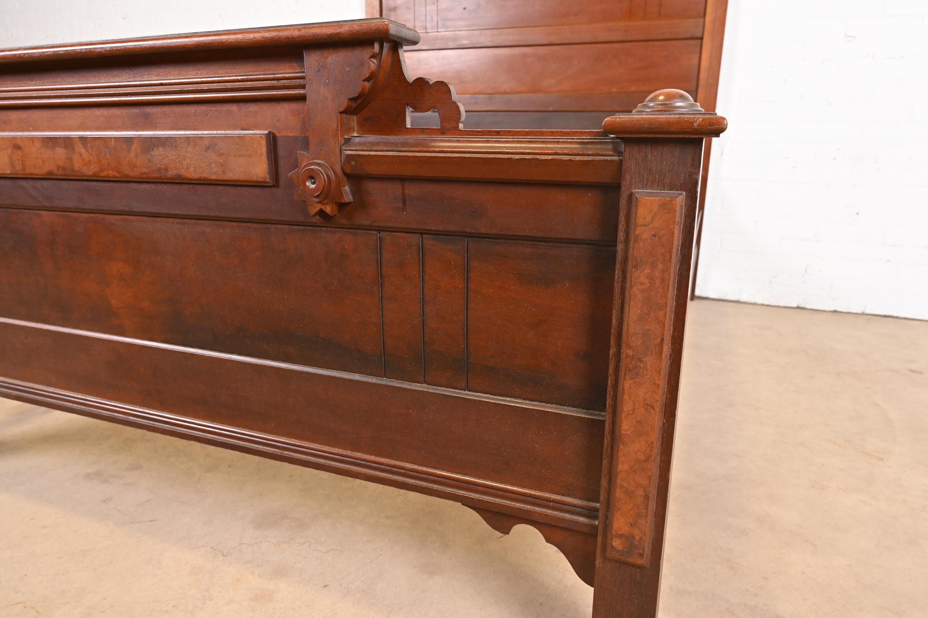 Antique Monumental Eastlake Victorian Carved Burled Walnut Full Size Bed For Sale 5
