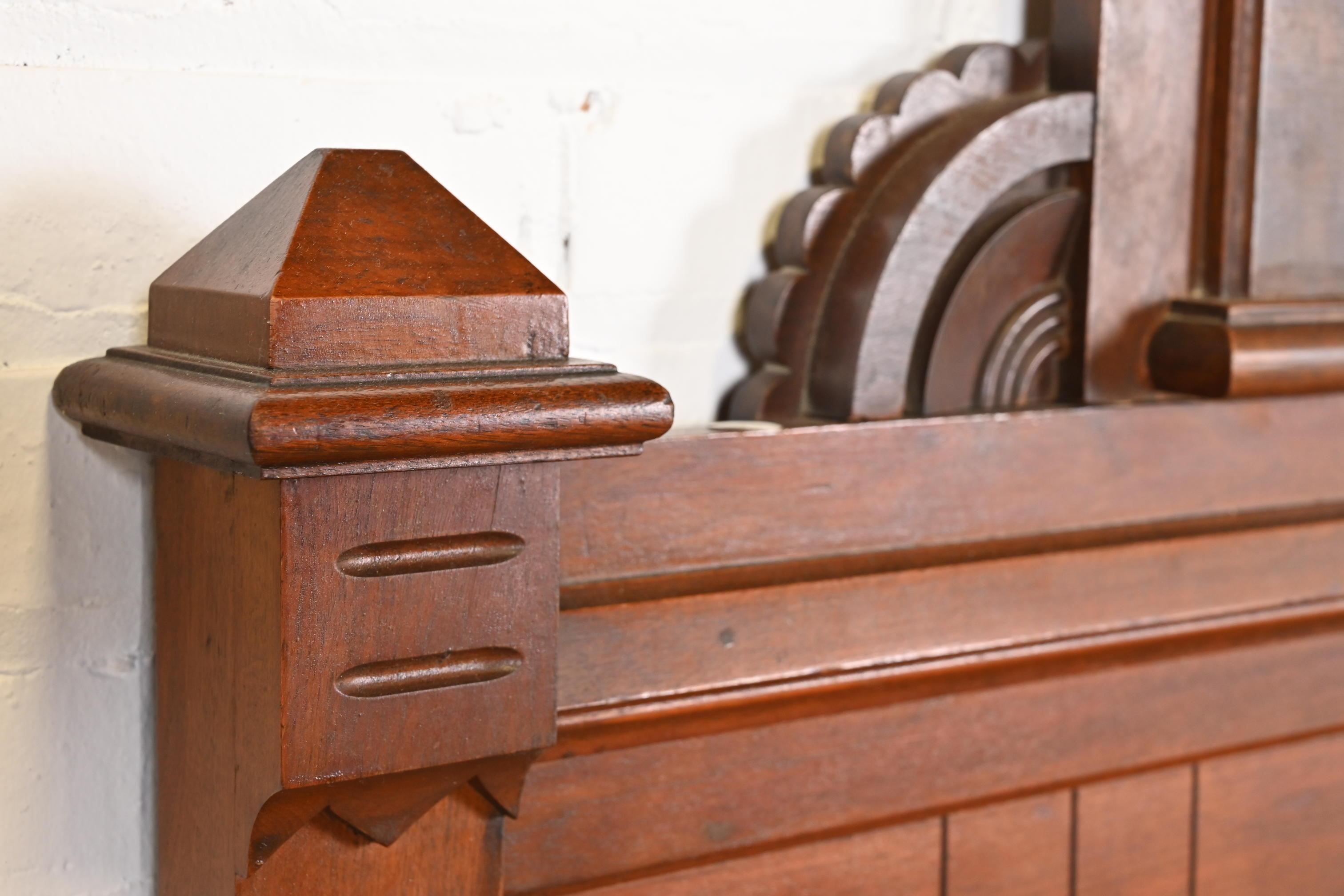 Antique Monumental Eastlake Victorian Carved Burled Walnut Full Size Bed For Sale 3