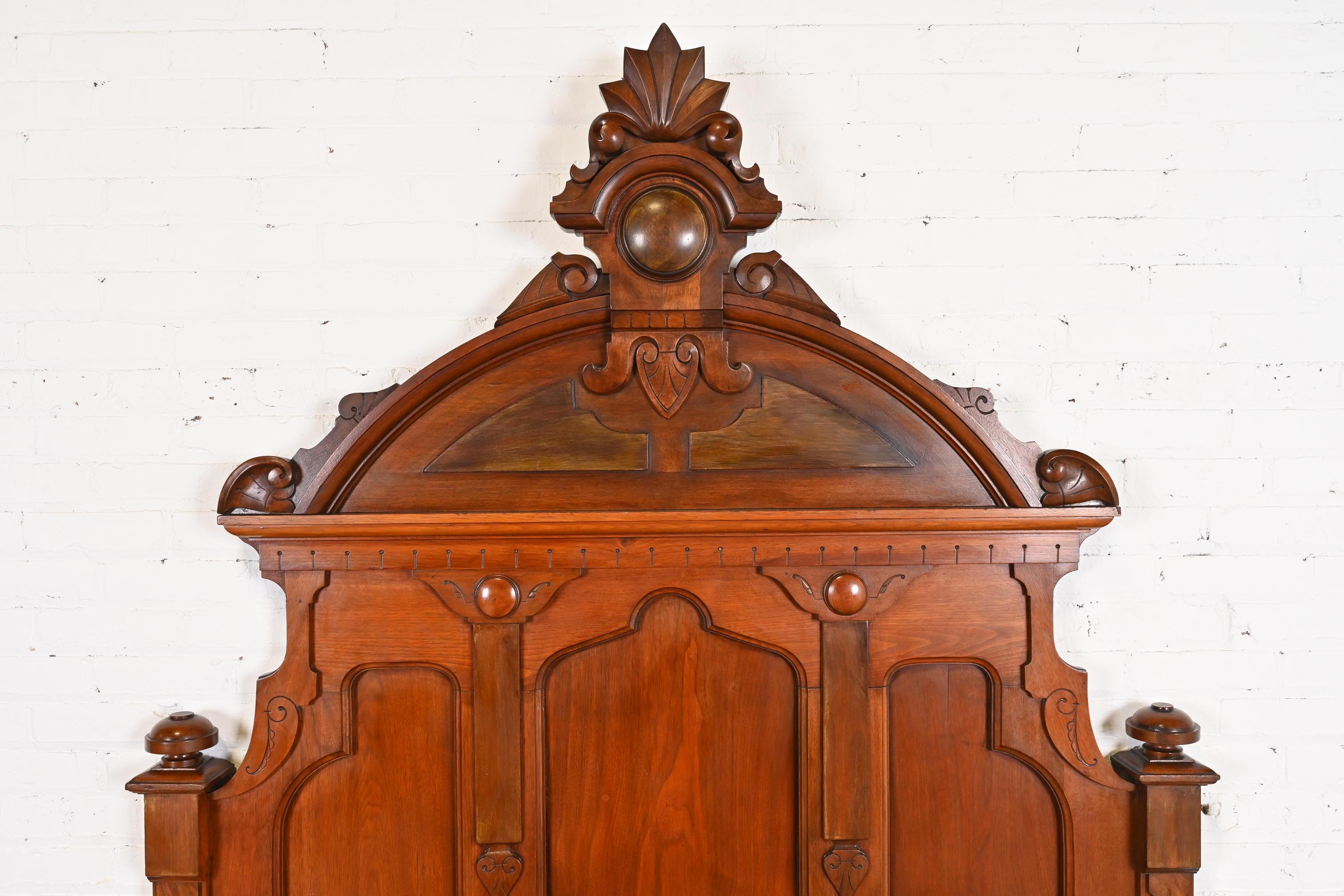 Antique Monumental Eastlake Victorian Carved Walnut Full Size Bed, Circa 1880s 3