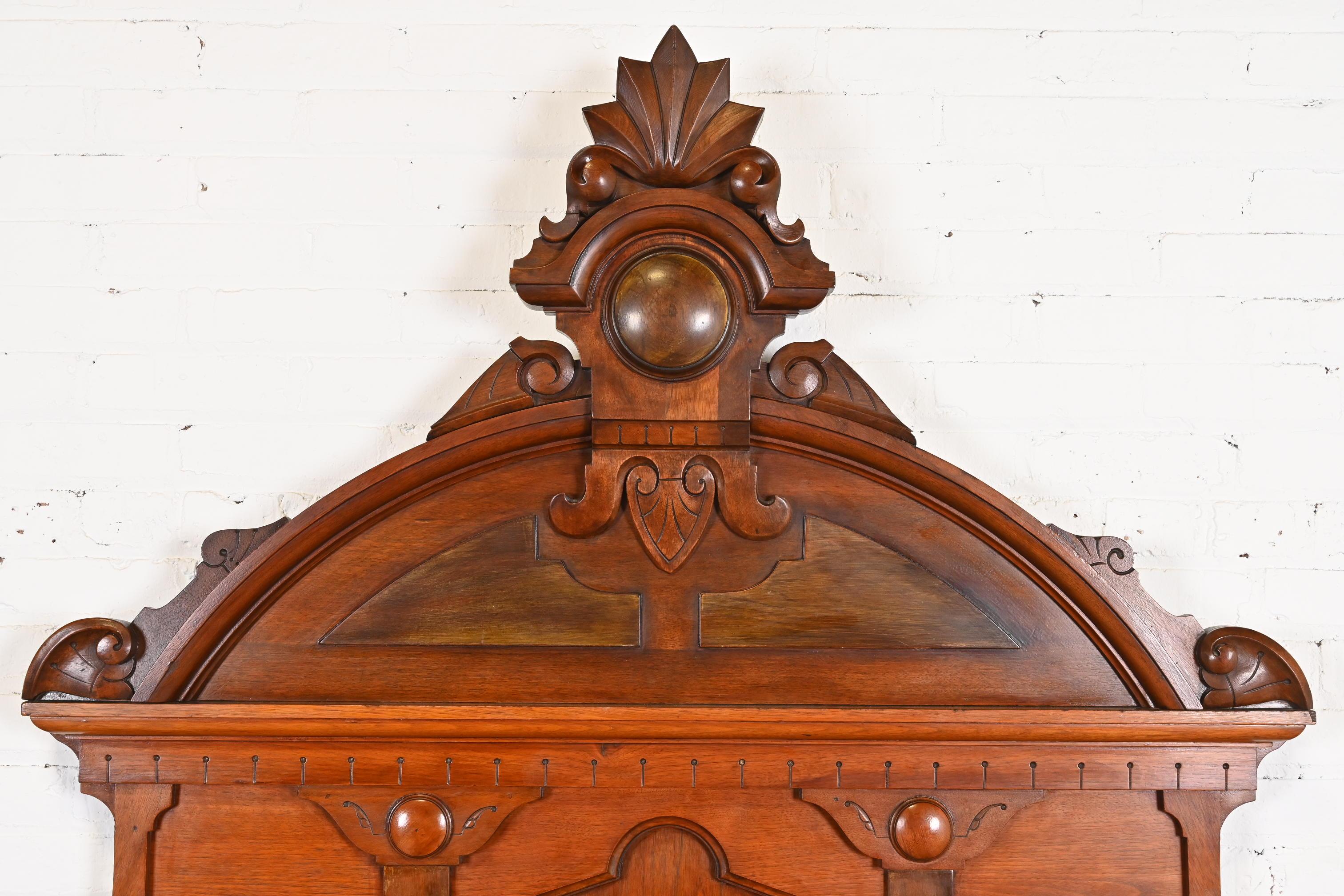 Antique Monumental Eastlake Victorian Carved Walnut Full Size Bed, Circa 1880s 4