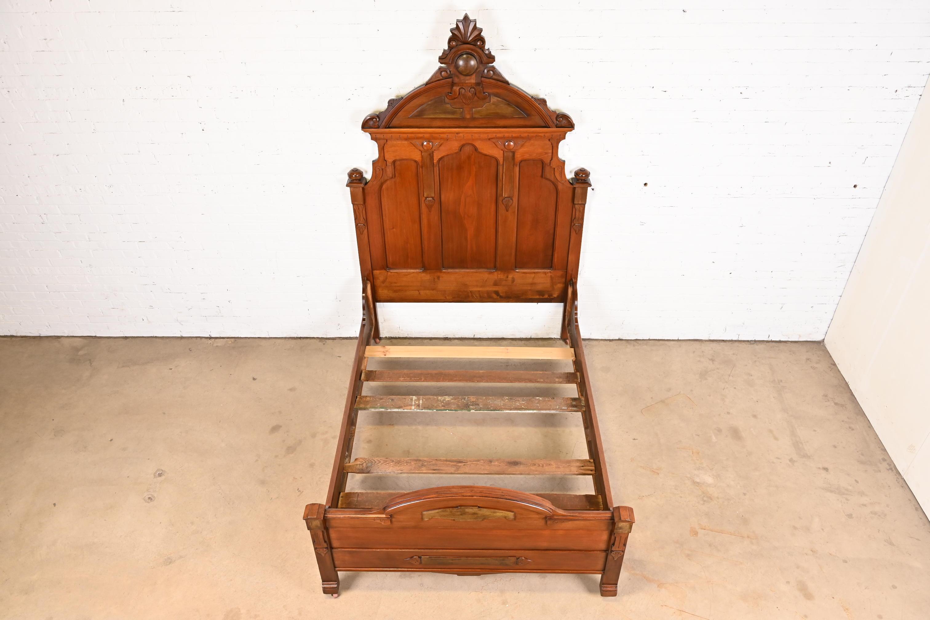 Antique Monumental Eastlake Victorian Carved Walnut Full Size Bed, Circa 1880s 1