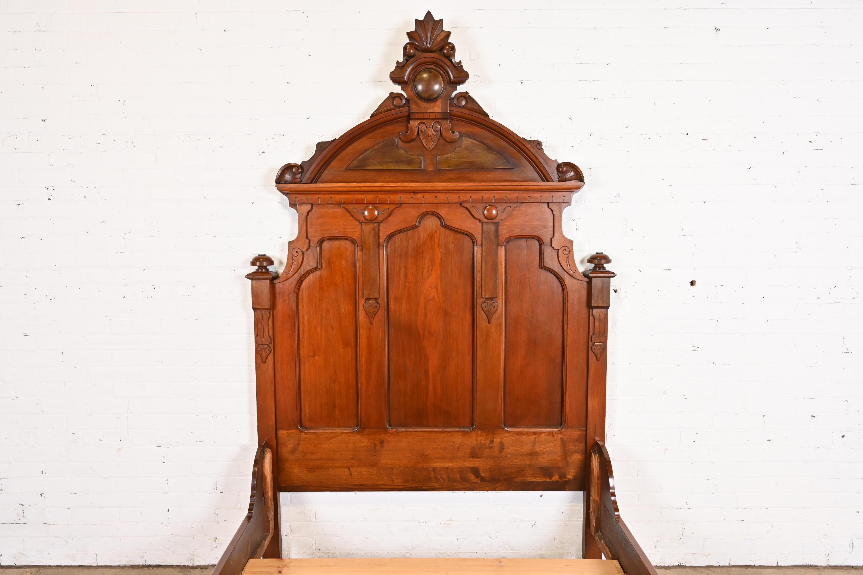 Antique Monumental Eastlake Victorian Carved Walnut Full Size Bed, Circa 1880s 2